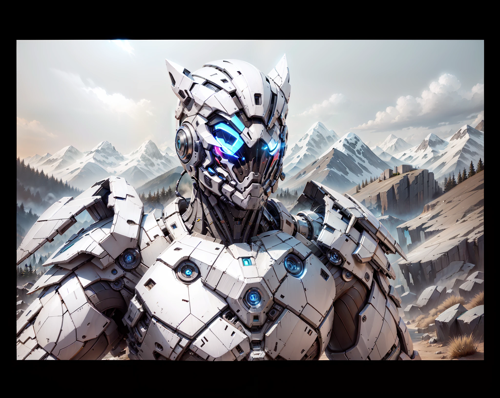 photorealestic,Keep the details,Mountains and forests background,True light,sense of science and technology,Neon lights