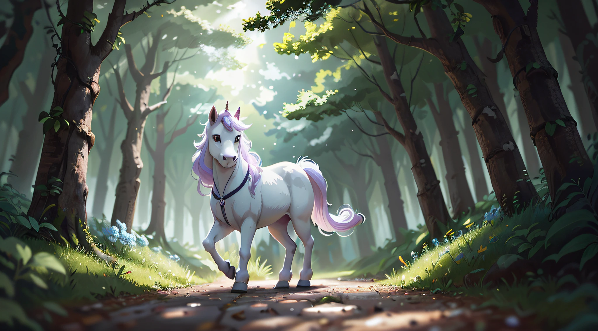 White unicorn run in the green alley of the flower, dinamic pose, primavera, morning, feixes de luz, flor, (detalhes intrincados:1.12), HDR, (detalhes intrincados, hiperdetalhados:1.15), (cinematic look:1.4), tons suaves, detalhes insanos, detalhes intrincados, hiperdetalhados, baixo contraste, soft  Cinematic Light, cores escuras, exposure blending, HDR, desbotado, slate grey atmosphere