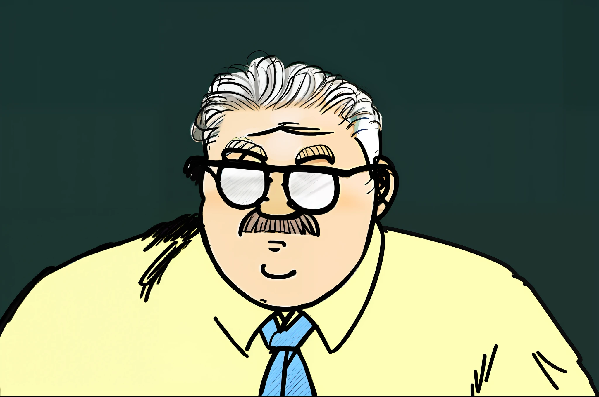 There was a man wearing glasses and a tie sitting at the table, harry volk clip art style, colonel sanders, drawn with photoshop, oldman with mustach, chunky, peter griffin hairstyle, cartoon portrait of, Doug Hill style, frank frazzeta, peter griffin, Bob Pepper, Peter Griffin face, Inspired by Bernie DeAndrea, author：Robert Fribein