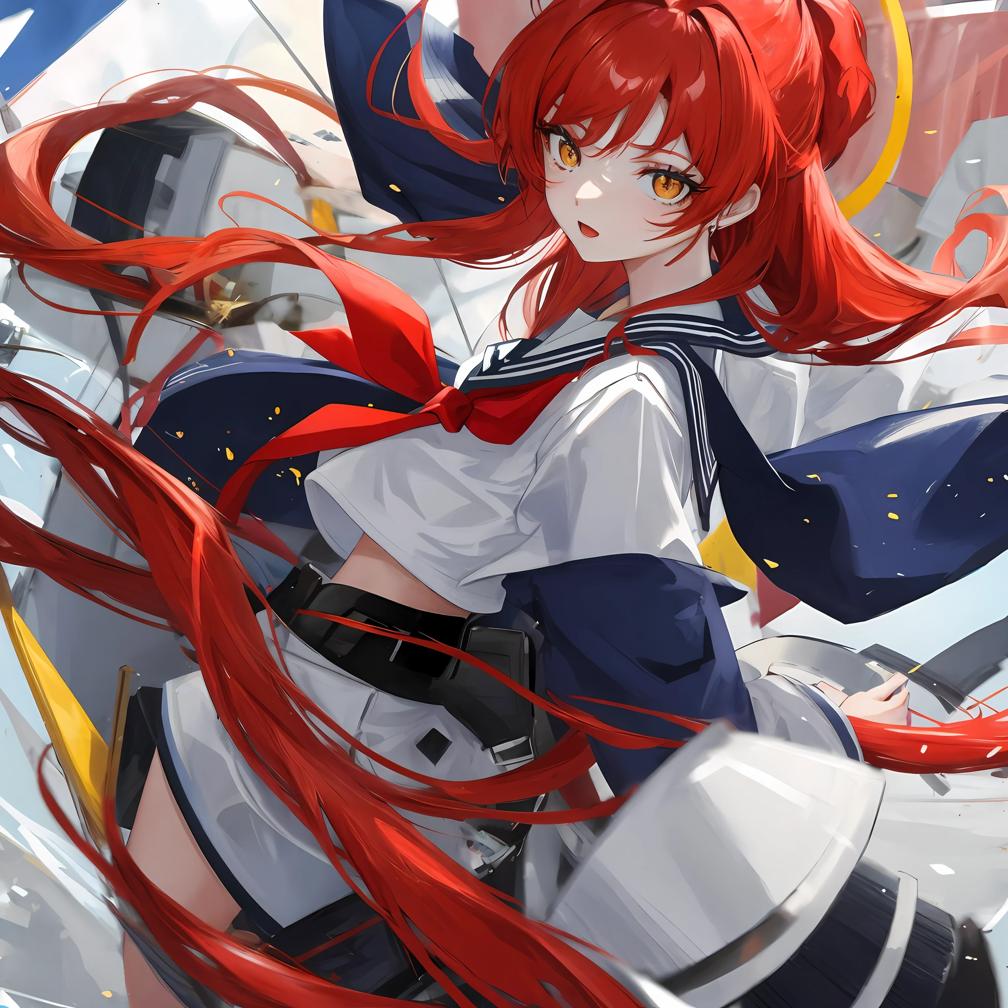 Red-haired, yellow-eyed, white-eyed high school student in sailor suit