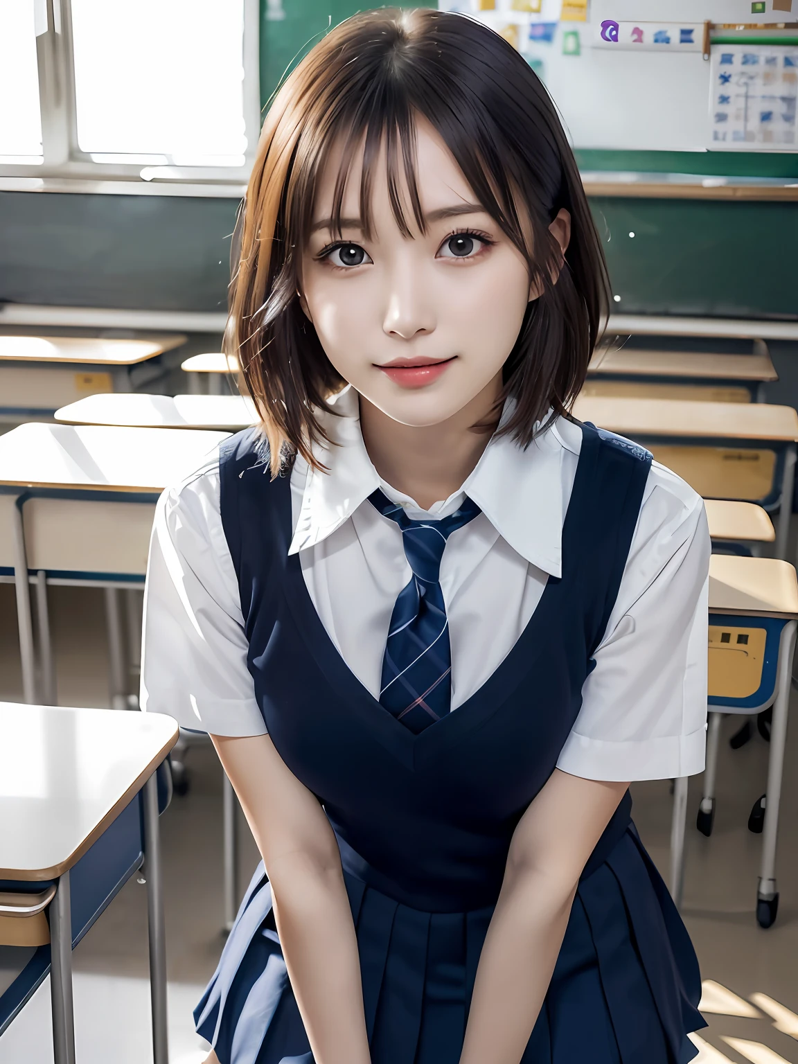 masutepiece, Best Quality, japanaese girl,1girl in, 8K, Raw photo, top-notch quality, masutepiece, nffsw:1.2, exceptionally detailed RAW color photo, professional-grade photograph, (Realistic, Photorealistic:1.37), (highly detailedskin:1.2), Ultra-high resolution, (lenz 50mm), (F/1.2),Exquisitely Detailed Eyes,Staring at the viewer,
break
With 1 girl (There are many elderly people:1.4), Beautiful face, kawaii,(Smile:1.05),(20yr old, Large breasts, wide-hips,Straight hair, (Short hair), Black eyes, white fine skin,small mouth, high cheekbones (Definition), Sexy Pose,(Leaning forward:1.3),(The to the FW:1.1),White panties、Korean Idol、Nogizaka Idol、hposing Gravure Idol、Adults、女優、(masutepiece, top-quality:1.3), (Ultra detailed 8K cg:1.2), (hyper realisitic:1.35), (Photorealistic:1.45), (Realistic:1.4), Cowboy Shot,
1 beautiful Japanese girl, 22 years old, super model, Japanese Idol, __expression__, Large breasts, (sitting on the desk:1.1), (School uniform:1.4), (Spread legs:1.2),
(School classroom background:1.1),