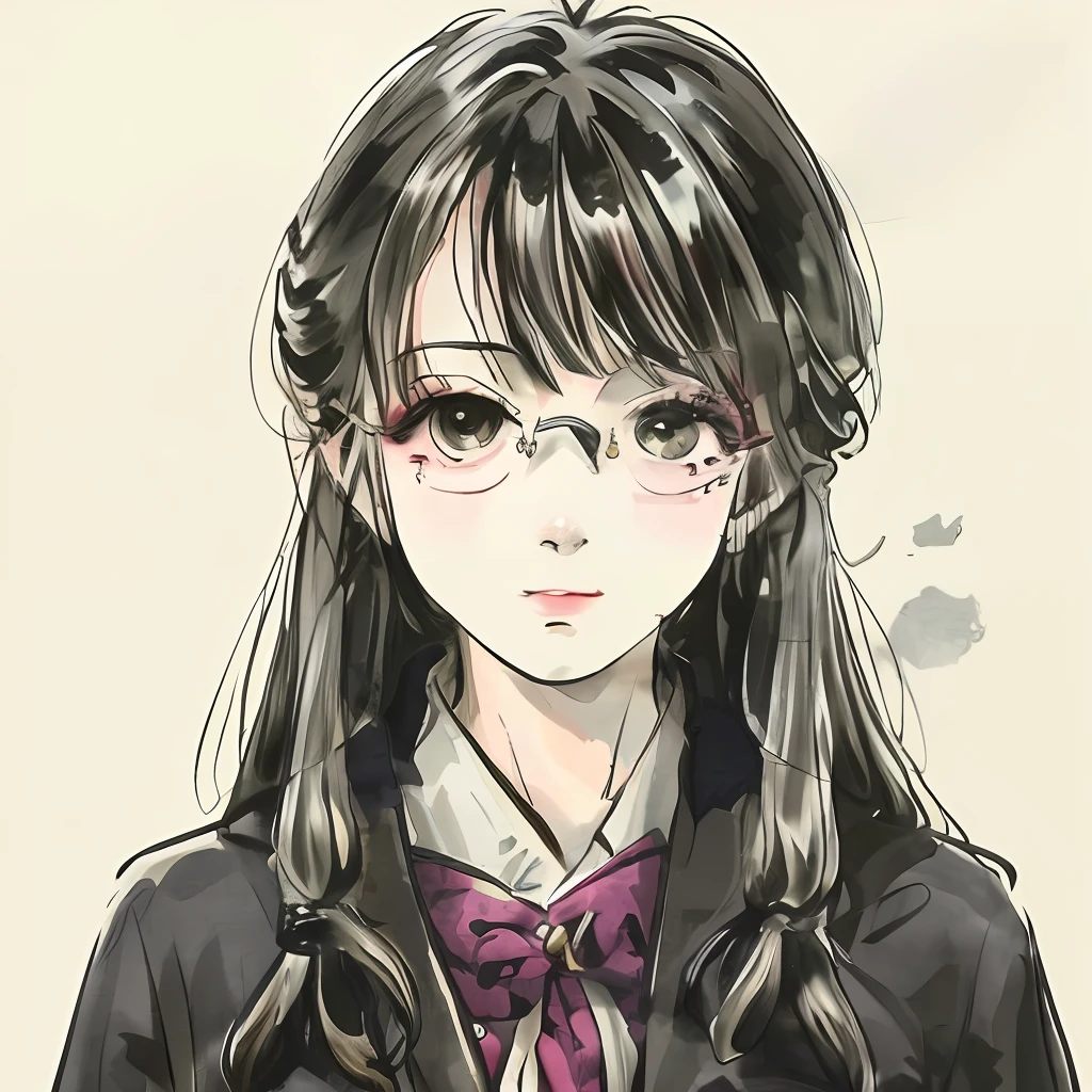 A ager wearing silver-framed glasses，High temperament and coldness，Anime style face portrait，Gu Weizi style artwork