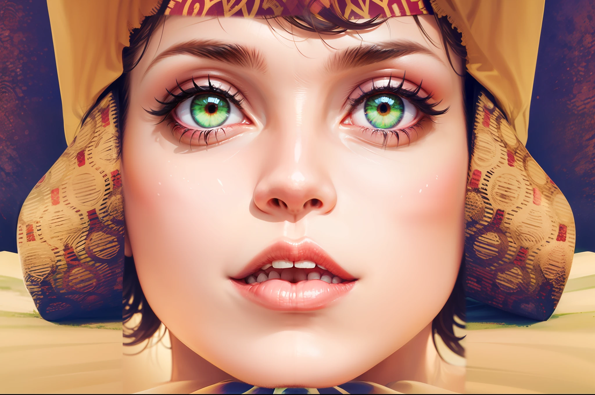 women 60 Years old , with red mouth and green eyes, dark hair --auto