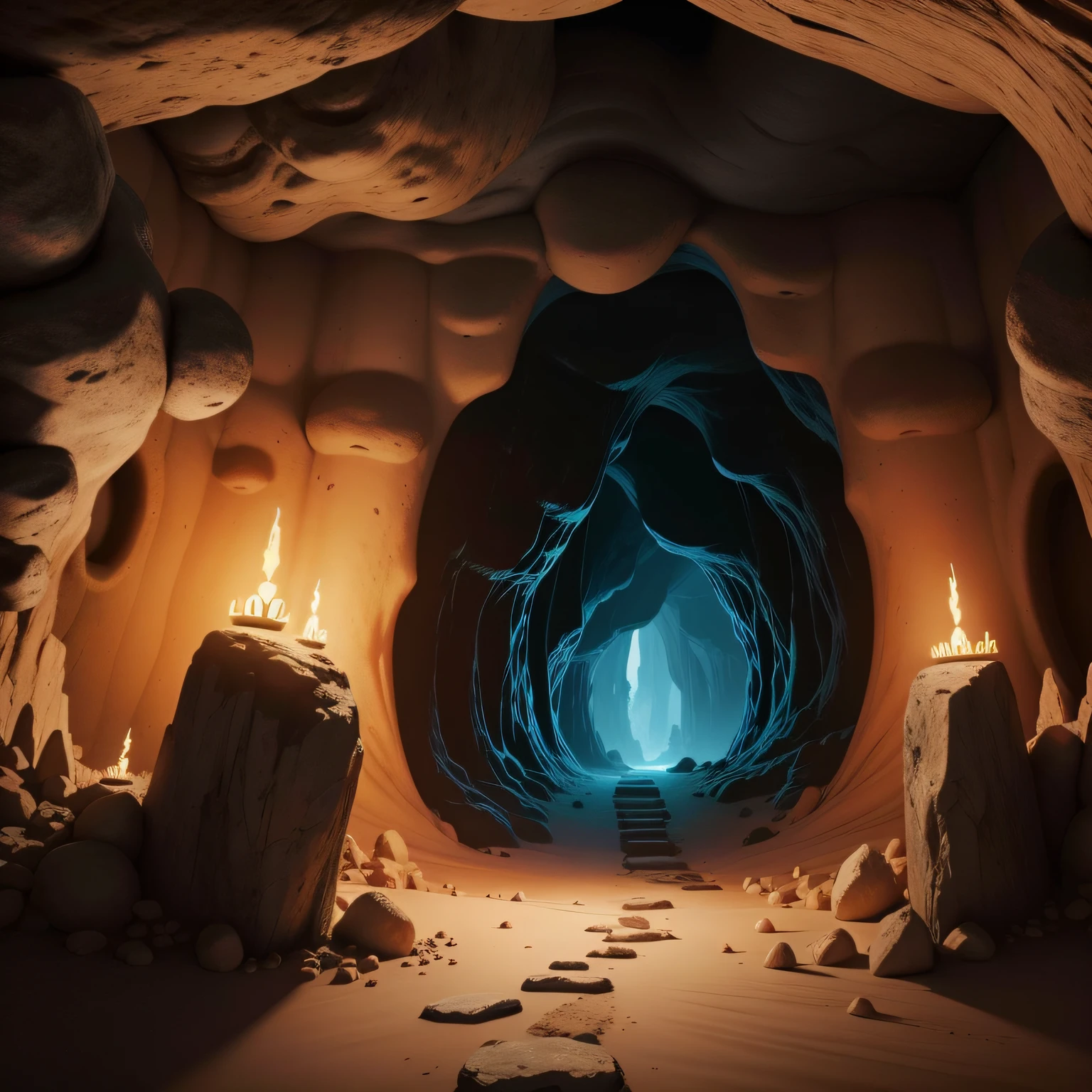 parte interna de uma caverna, Magic Cave, caverna com estalatites, manga animation, 8k scenario