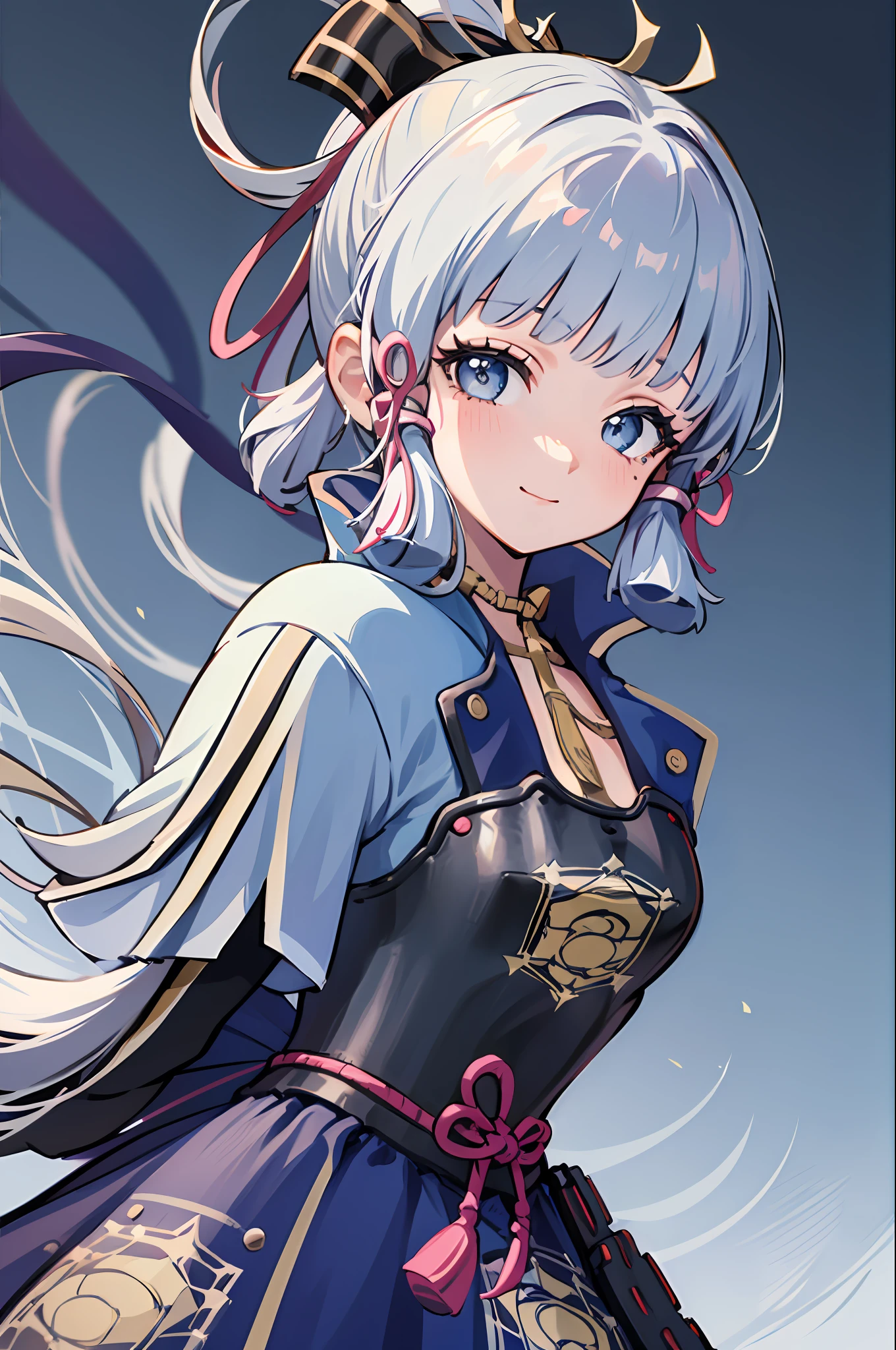 (((masterpiece))), 4k res, highly detailed, (((extremely detailed eyes))), detailed background, cinematic lighting, crystal clear eyes, high quality, highres, ultra-detailed, 8k, best quality, 1girl, solo, shadow, backlighting, light particles, Thick Eyelashes, Wide Sleeve, thick thighs, (masterpiece:1.3), (the best quality:1.2), (super fine illustrations:1.2), (Masterpiece), high quality, high detail,(SOLO:1.4),((round image)), whole body, 1girl, kamisato ayaka, smile, blush, closed mouth, cryokinesis, black gloves, thick, arms behind back, hands on hips, hands on own chest, village
