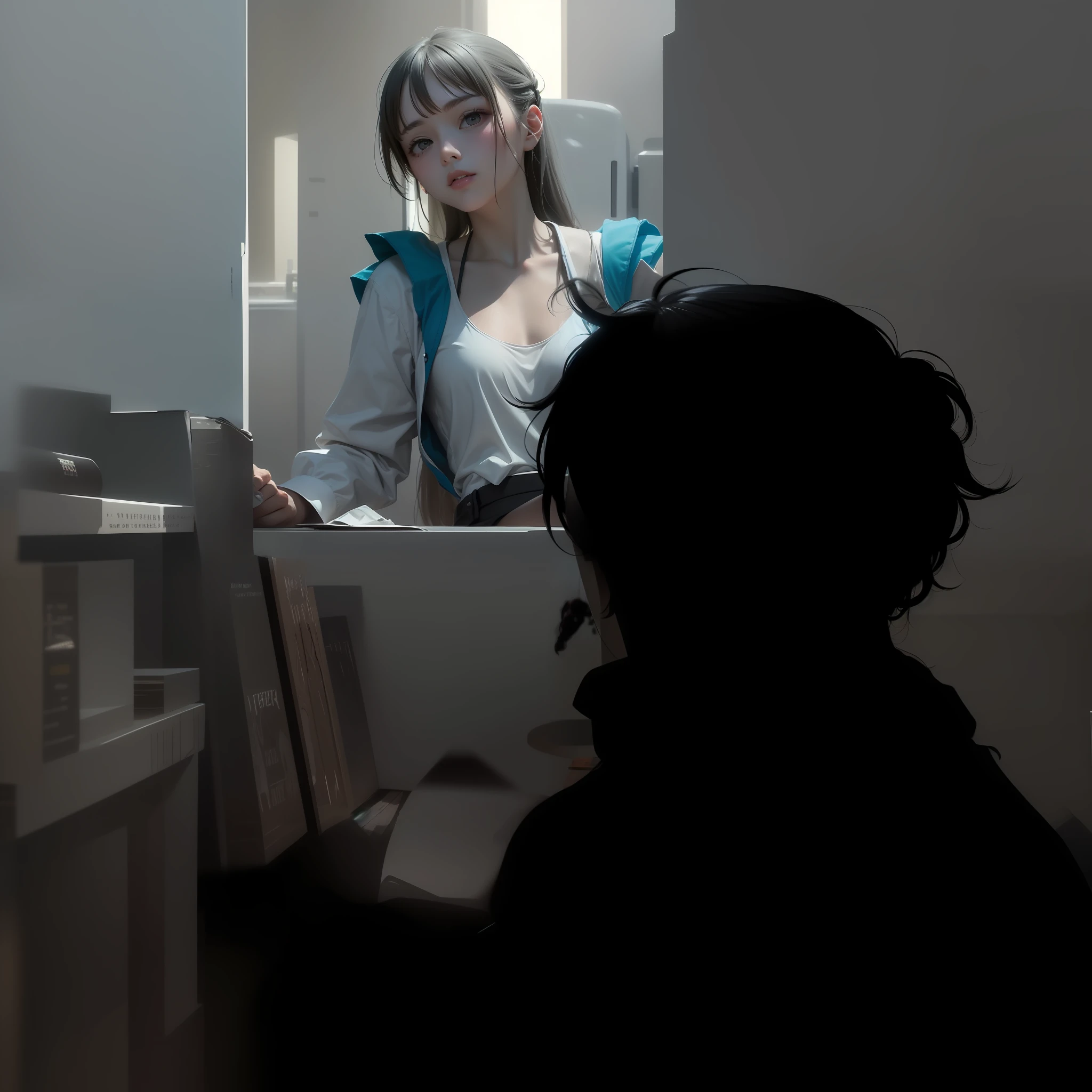 (The painting style is fresh and natural、Simulates artistic texture),(The subject is a male sitting in a chair),(Dress in a black coat),(Chair wood color,Transparent material),(The interior light is soft and natural,Sunlight shines through the windows),(The whole space is transparent and bright),(Shoot from a photographic angle,A certain distance,Proper headroom),(It looks like a fresh and natural interior photo),(Multiple optional entries:freshen、naturey、Artistic sense、elegant、natural soft light、Transparent、wide、Photo-taking sense)