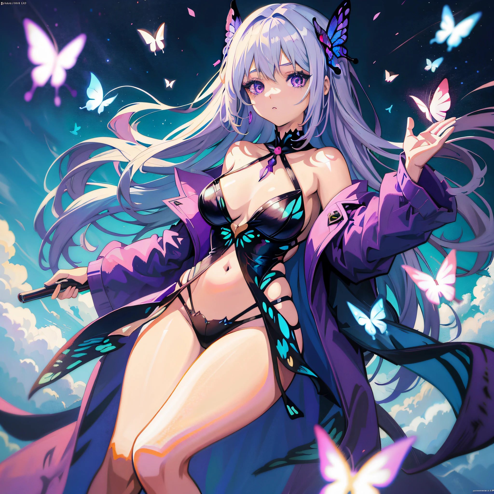 Anime girl with butterfly wings and purple dress in her hair, Seductive Anime Girl, anime style 4 k, nightcore, best anime 4k konachan wallpaper, anime moe art style, Trending on ArtStation pixiv, high definition anime art, high quality anime art, official anime artwork, official artwork, High quality anime art style, Beautiful anime girl