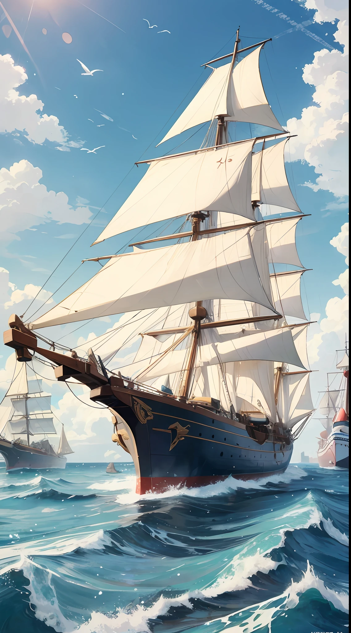 Create Sail Ship images of Portguesas fleets, also showing compasses and lunettes used for ancient snowing. --auto