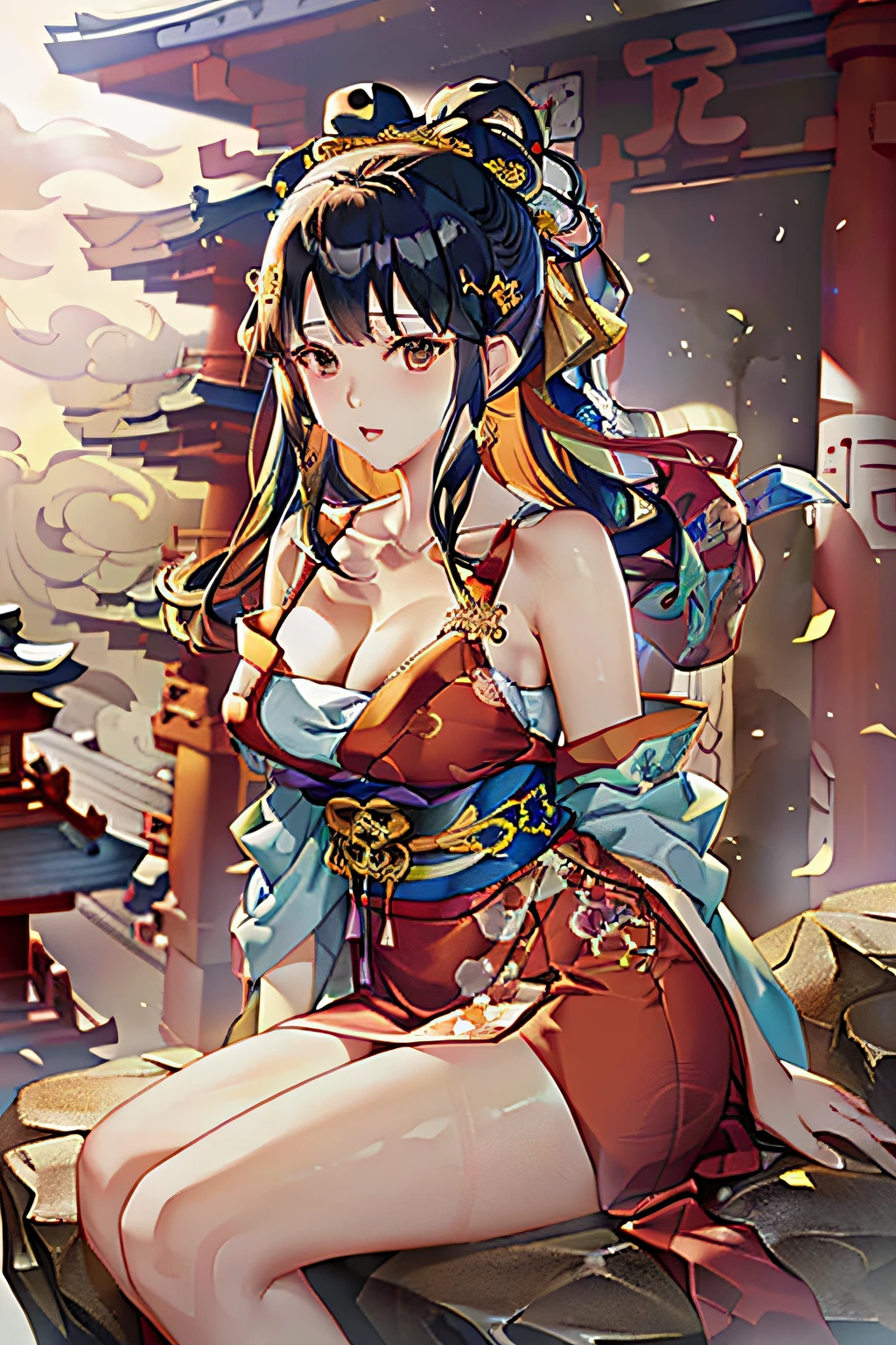 Alafeld Asian woman in floral dress sitting on a rock, Yoshitomo Nara, Sexy :8, sakimichan, Middle Metaverse, Chiba Yuda, Japanese goddess, deayami kojima, Japanese model, chengyou liu, sie boob, cleavage