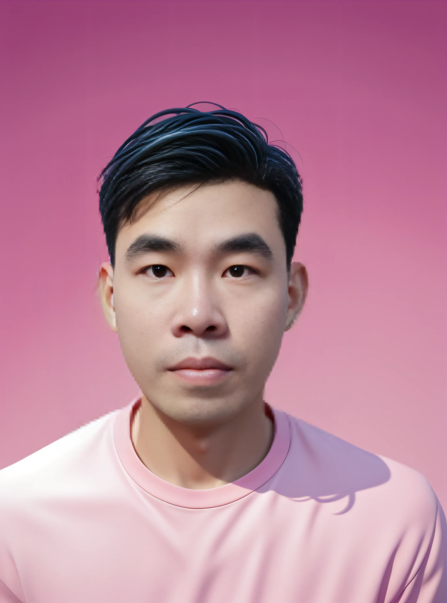 There is a man in a pink shirt posing for a photo, inspired by Yanjun Cheng, inspired by Russell Dongjun Lu, portrait of kpop idol, Kawaii realistic portrait, by Russell Dongjun Lu, realistic detailed face portrait, detailed face of a asian boy, South Korean male, Detailed realistic face, single realistic face, hyper realistic face, with very highly detailed face