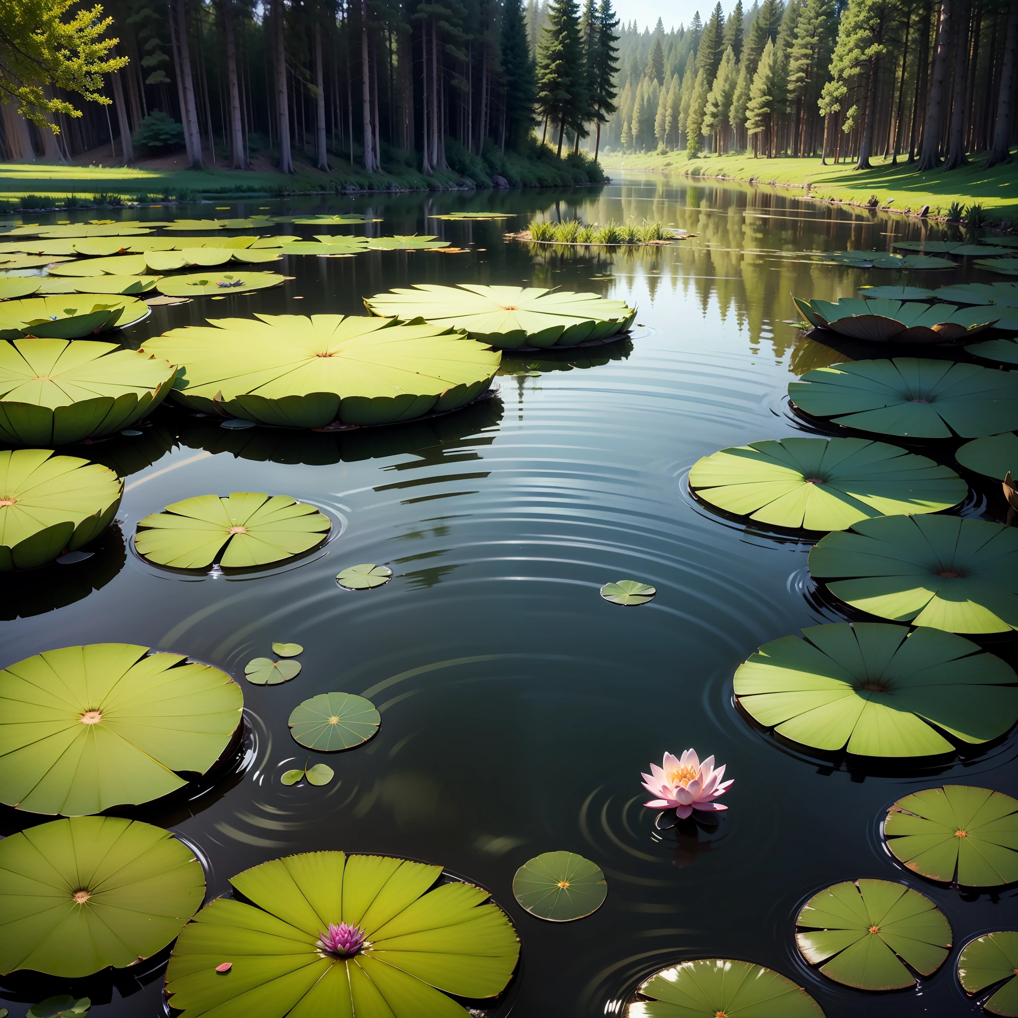 Tranquil pond,Full of water lilies,glowworm,Composition up and down --auto