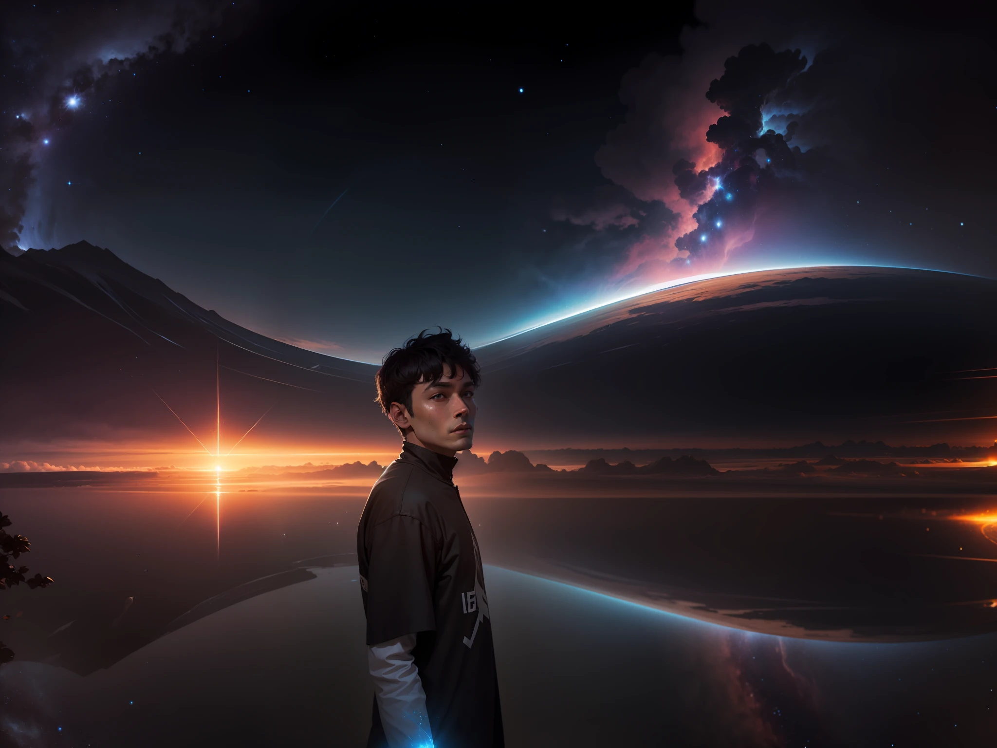 The background changes to the universe