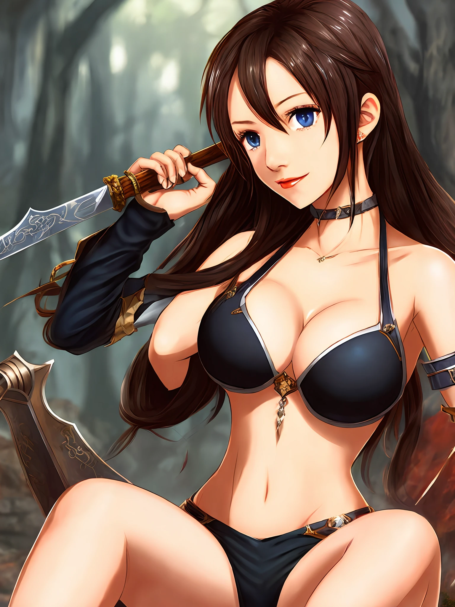 Gerreira realista estou RPG sword ART online, com cabelos pretos, medium breasts with large necklines, pele clara;