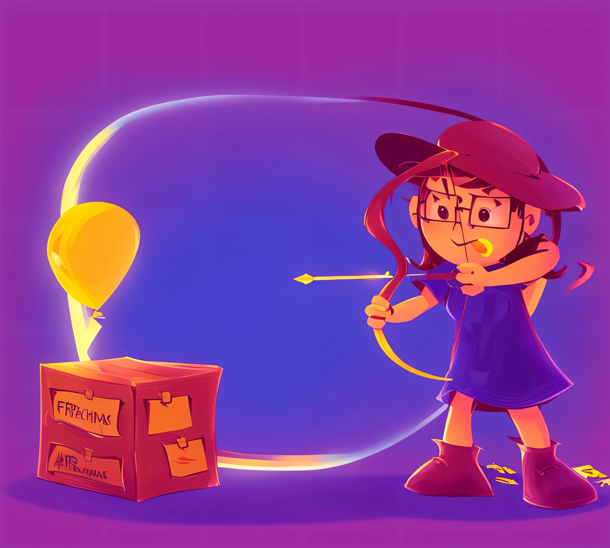desenho dos desenhos animados de uma  com um arco e flecha na frente de uma caixa, Fragile girl holding an arrow, fanart oficial, Menina com um arco e flecha, Chibi, explorador feminino mini menina bonit arco e flecha, [ arte conceitual ]!!, menina treinador dto, arte dos desenhos animados, arte Chibi, 2d illustration, 2d illustration, estilo Chibi