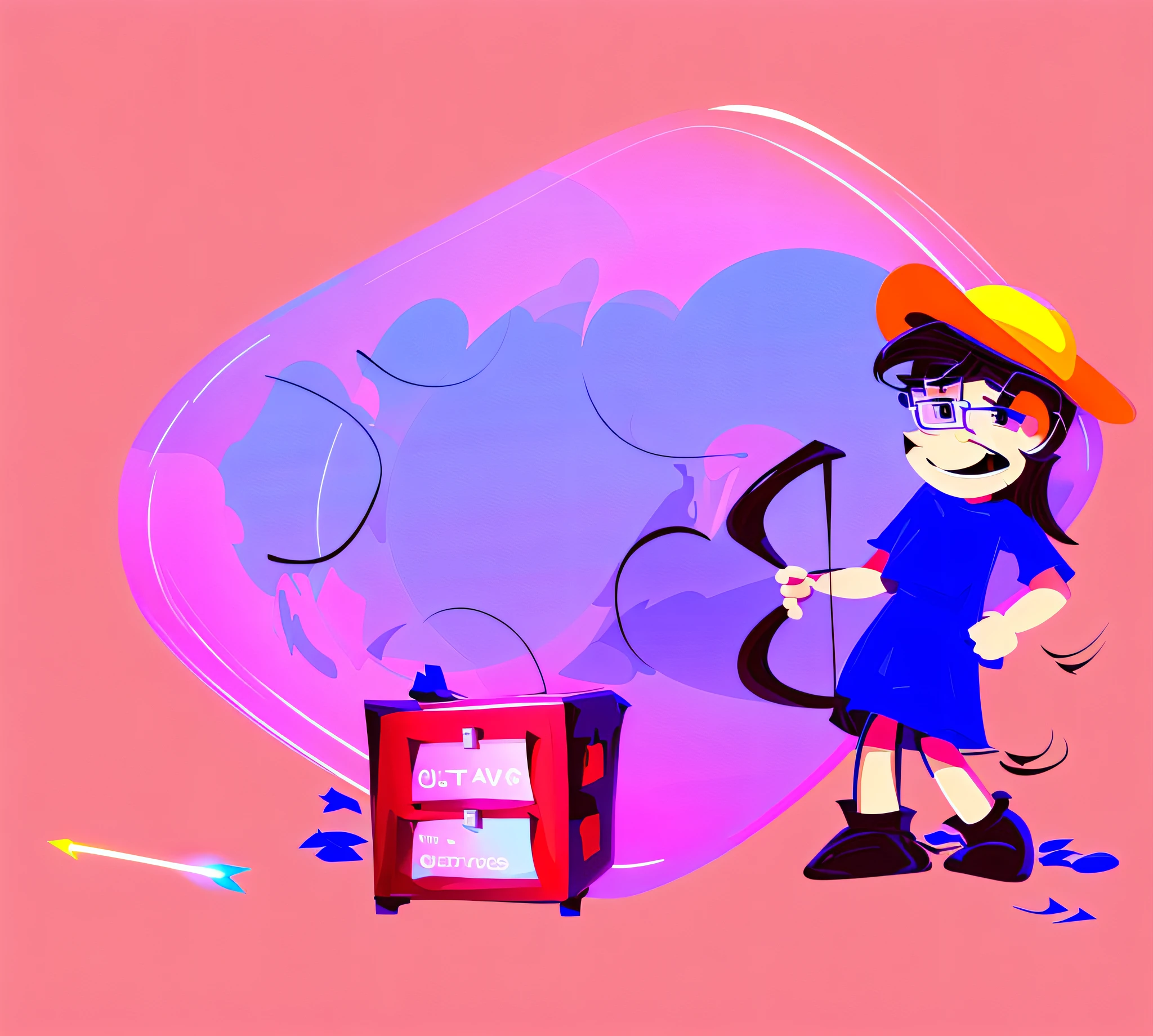 cartoon drawing of a girl with a hat and a bow and a TV, Arte no estilo de Joshy Sly, Pichacu cozinha uma lula, 2d illustration, 2d illustration, Markiplier com uma faca, fanart oficial, [ arte conceitual ]!!, casting a multi colored spell, (Art Station), [ arte digital ]!!, Lowres