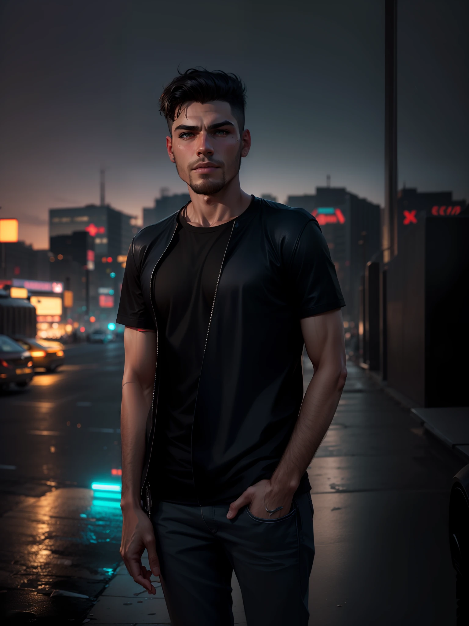 Change background cyberpunk handsome boy, realistic face, 8k, ultra realistic