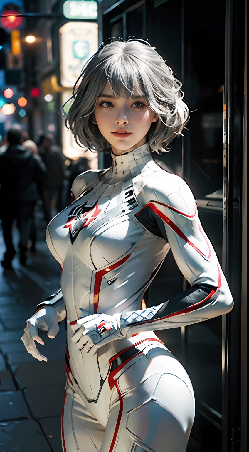 (Extreme Detail CG Unity 8K Wallpapers，tmasterpiece，Highest image quality)，(Delicate light and shadow，The picture is highly dramatic，Cinematic lens effect)，A girl in a white Spider-Man costume，Silver-gray hair color，From the Spider-Man parallel universe，Wenger，Marvel，Spidey，are standing，dynamicposes)，(Exceptional detail，The lighting effect is outstanding，Vista wide angle)，(Excellent rendering，Enough to stand out from the crowd)，The focus is on the white Spider-Man costume，Complex spider textures