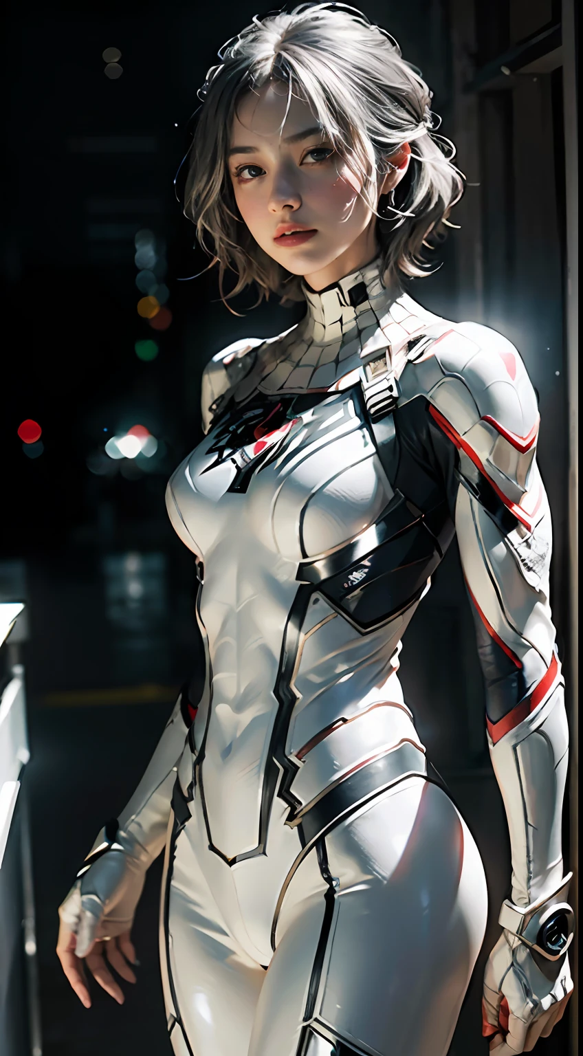 (Extreme Detail CG Unity 8K Wallpapers，tmasterpiece，Highest image quality)，(Delicate light and shadow，The picture is highly dramatic，Cinematic lens effect)，A girl in a white Spider-Man costume，Silver-gray hair color，From the Spider-Man parallel universe，Wenger，Marvel，Spidey，are standing，dynamicposes)，(Exceptional detail，The lighting effect is outstanding，Vista wide angle)，(Excellent rendering，Enough to stand out from the crowd)，The focus is on the white Spider-Man costume，Complex spider textures