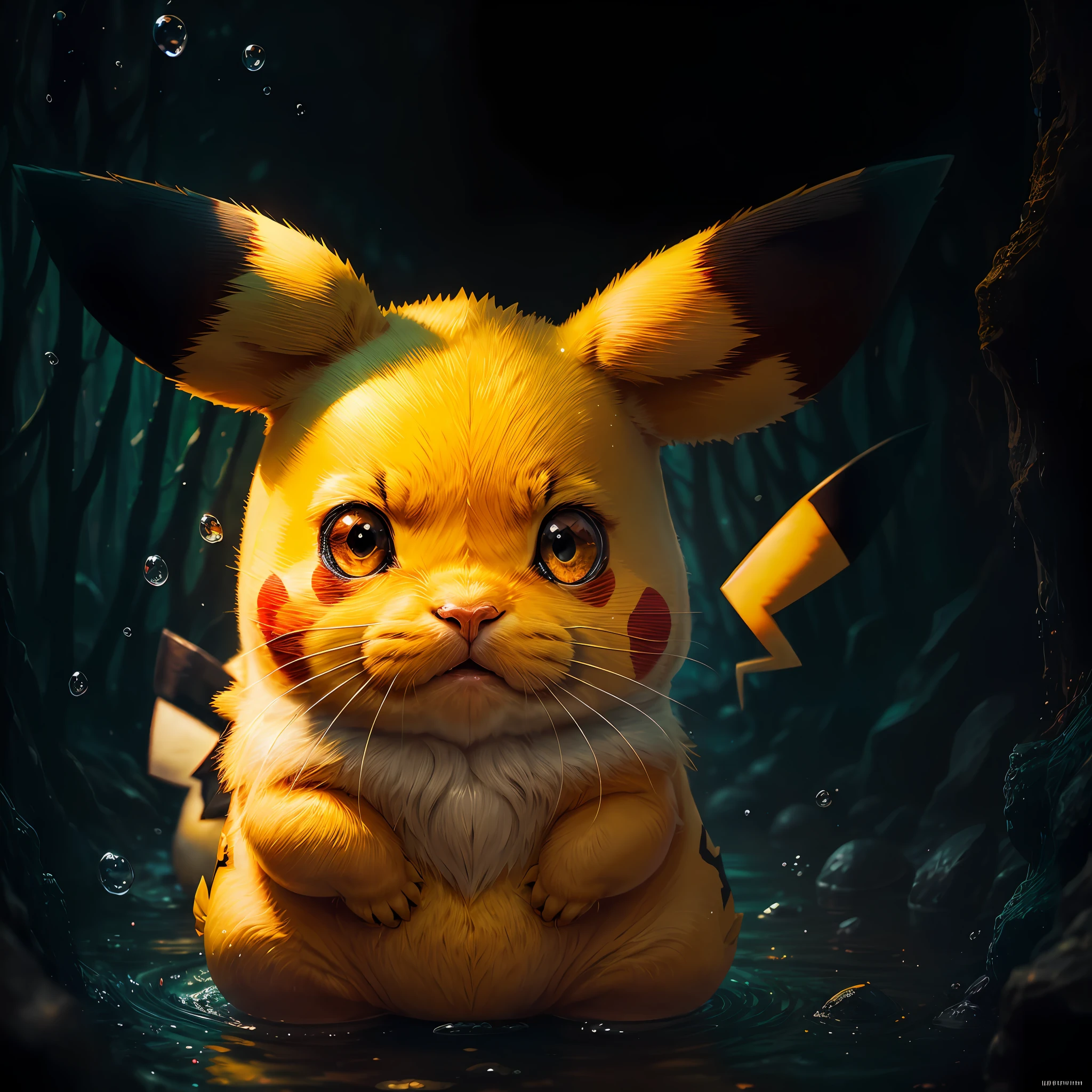 Masterpiece portrait of Real life Pikachu , hyperreal, nature, depth of field, to8contrast style.