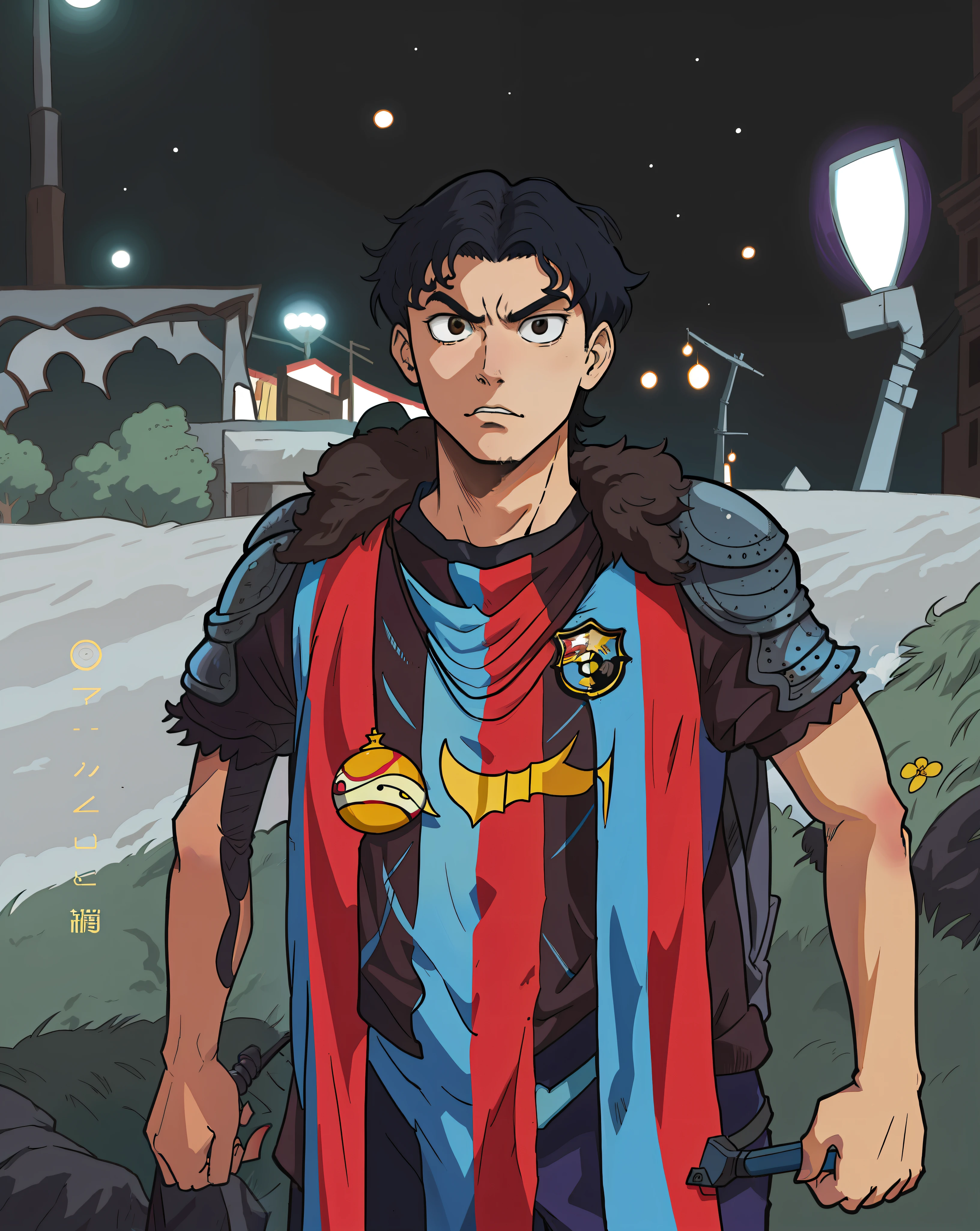um close up de uma pessoa vestindo uma roupa Barcelona, official fan art, fan art, fanart oficial, Kentaro Miura estilo de arte, vestindo uma capa de barca, kentaro miura manga art style, fanart detalhado, fanart requintada altamente detalhada, inspirado em Oswaldo Viteri, Arte Oficial, Estilo de arte Berserk, inspirado em Pietro Testa