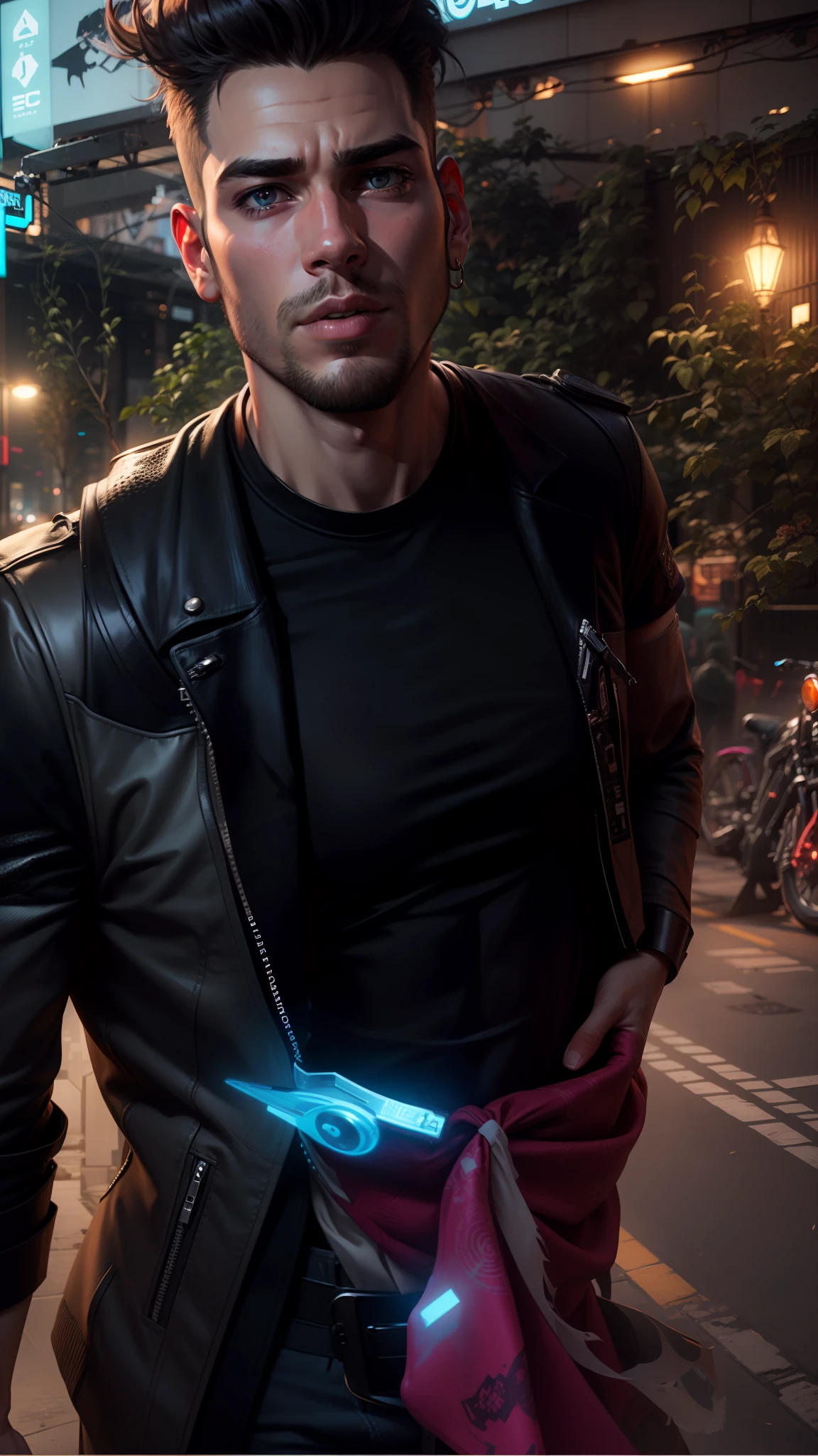 Change background cyberpunk handsome boy, realistic face, 8k, ultra realistic