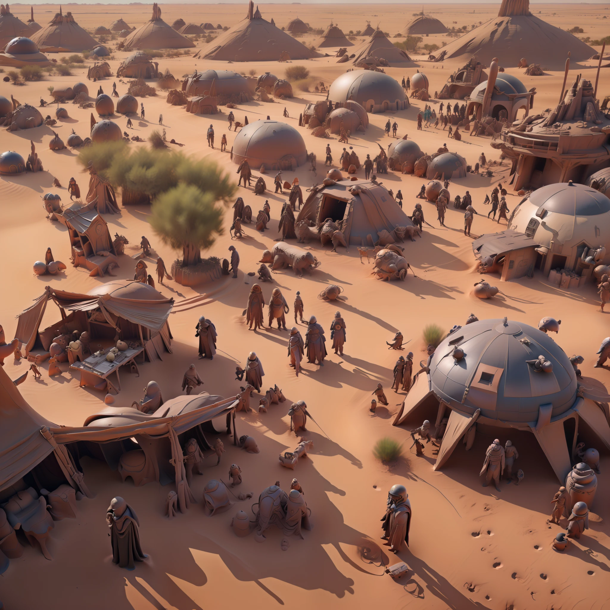 Documentary-style photography of a bustling marketplace in desert planet full of all sort of several strange futuristic creatures by Hieronymus Bosch. Aliens in Star Wars movie style, taken with canon 8 0 d, hot summer day, taken with canon eos 5 d, on desert night, taken with canon eos 5 d mark iv, h. u. d, taken with a canon eos 5 d, on desert planet