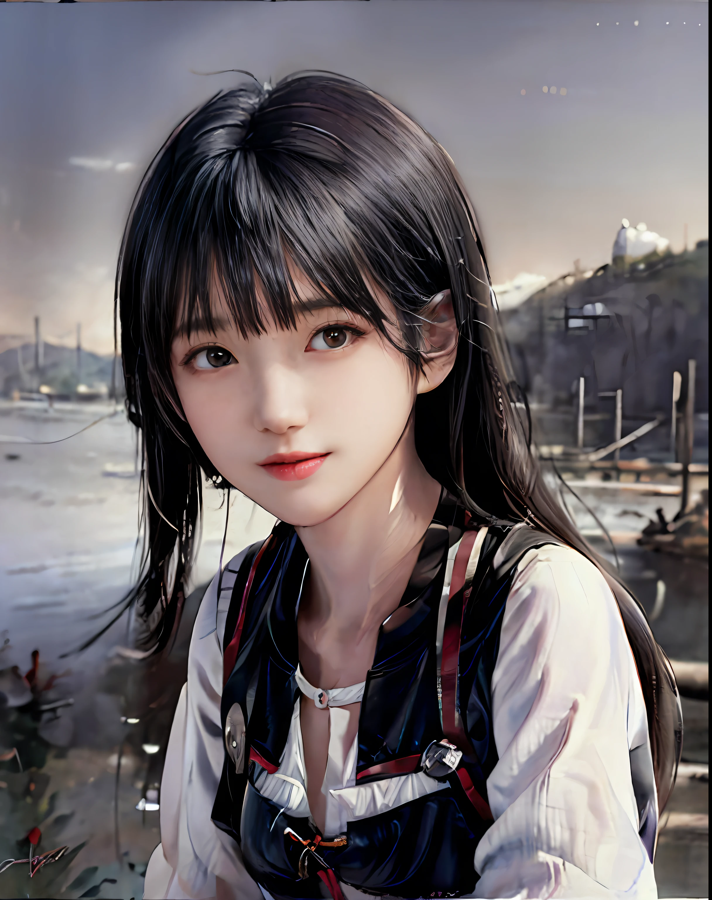 (masterpiece, best quality, beautiful portrait:1.4) of a stunning 25yo chinese 1girl, (upper body view:1.6), seductive pose, breasts:1.2, (armpits focus:1.1), solo, long black hair, bare shoulders, perfect face, perfect eyes, insanely beautiful face, happy smile, hanfu, (looking at viewer:1.6), chinese village and lake in background, colorful watercolor anime, highly detailed, ultra realistic, deep field of depth, (sharp focus:1.6), insanely intricate, 8k