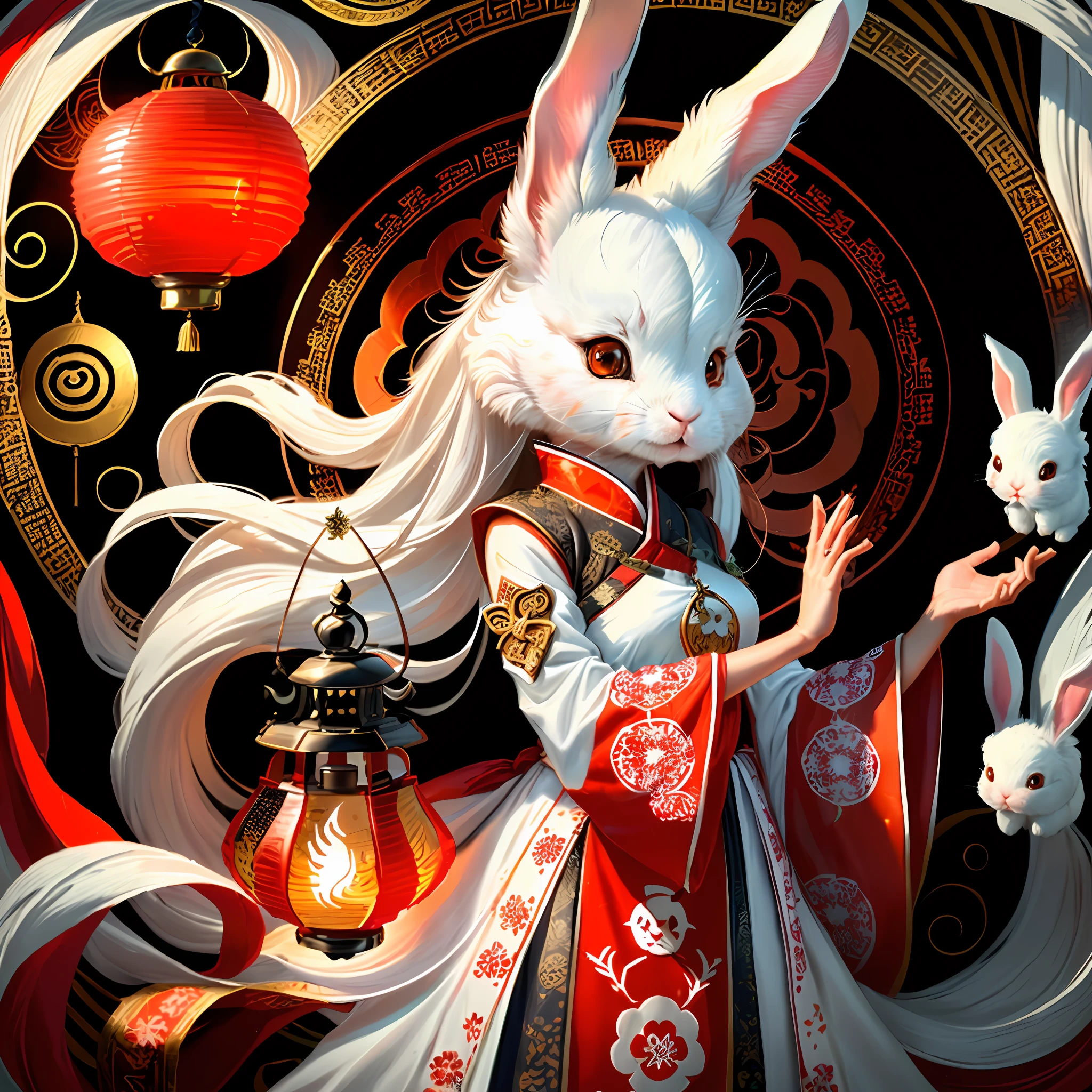 a ninja white bunny with a carrot dagger