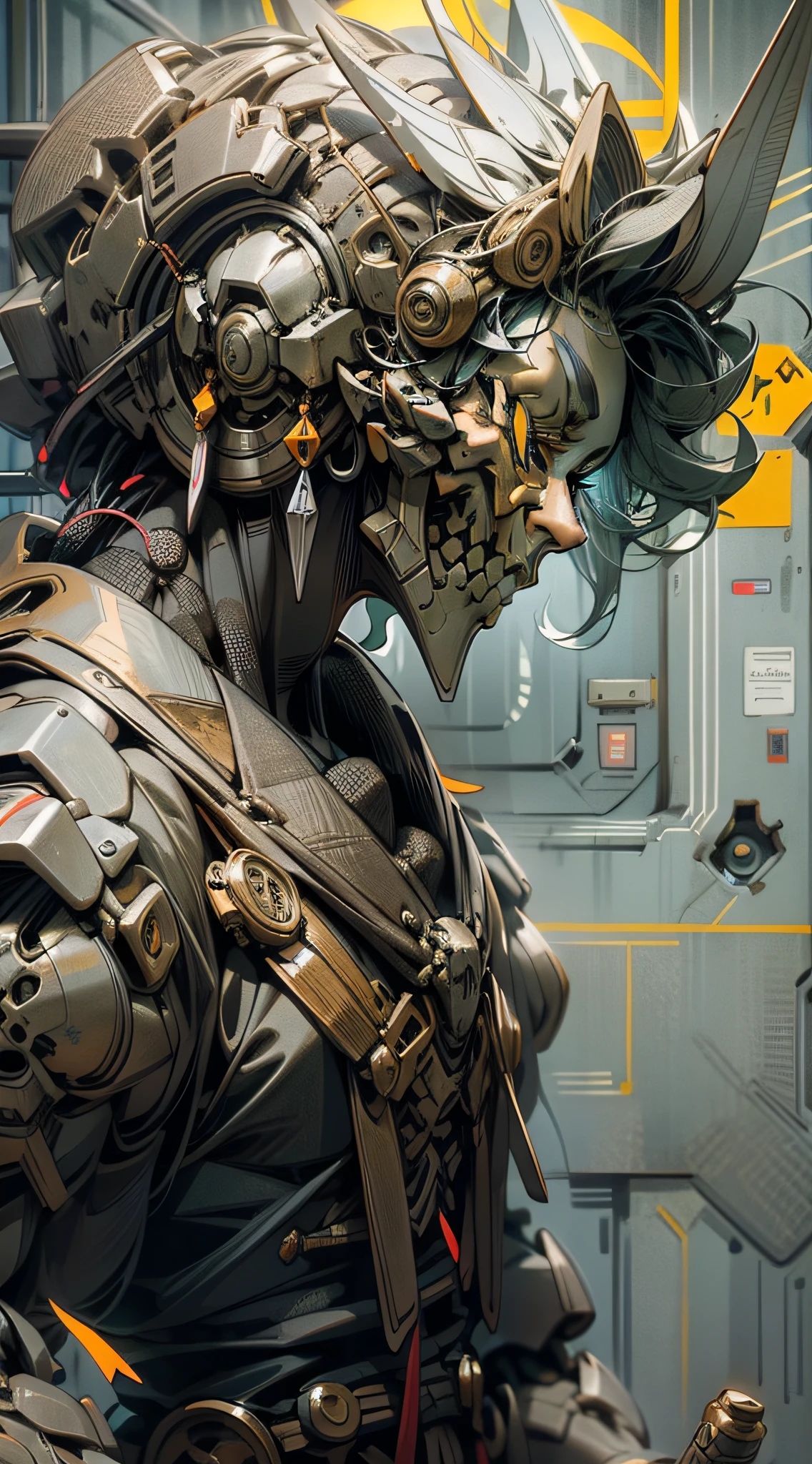 (Masterpiece) A close up of a person with a skull for a head in antique armor, pedestrian warrior, weapon in hand, cyberpunk style color scheme, ((intricate details, super detailed)) 8K.