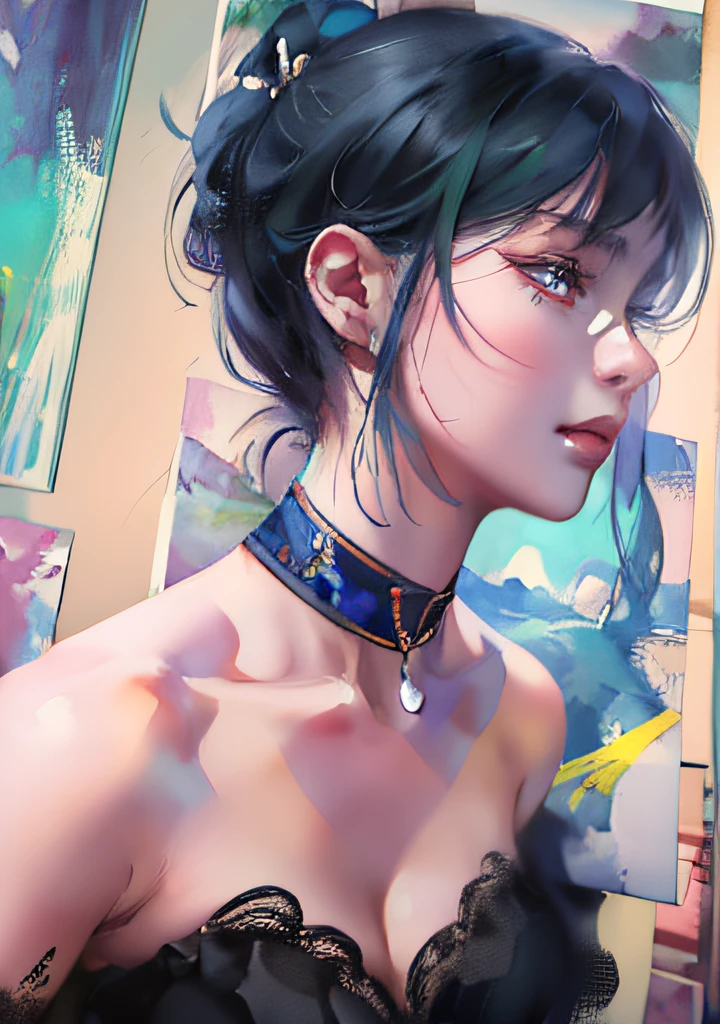 There is a painting,The painting depicts works of art in the Guvez style, detailed portrait of an anime girl, rossdraws portrait, Guviz, a beautiful anime portrait, drawn in anime painter studio, made with anime painter studio, portrait anime girl, Kawaii realistic portrait, inspired by Yanjun Cheng, Stunning anime face portrait