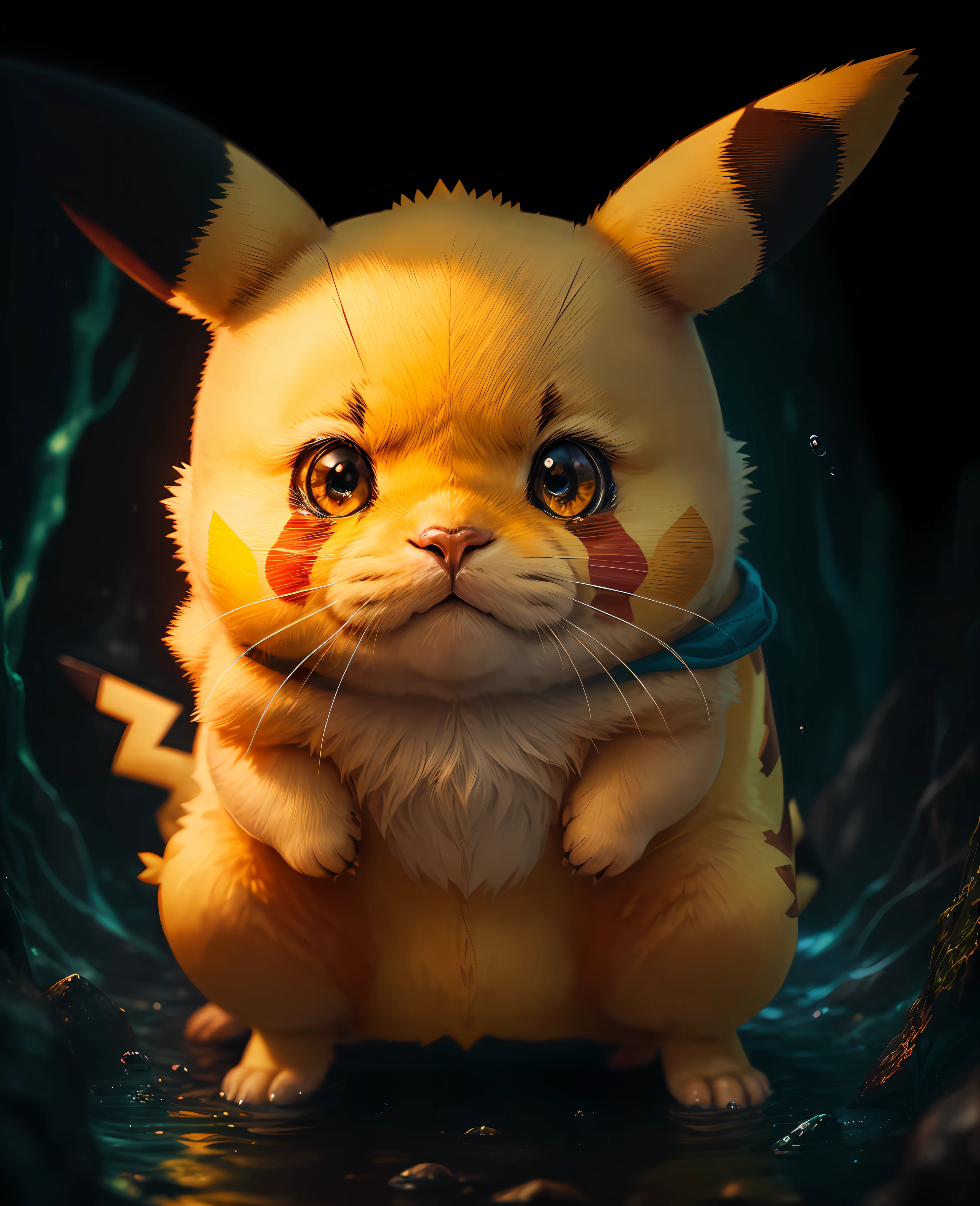 Masterpiece portrait of Real life Pikachu , hyperreal, nature, depth of field, to8contrast style.