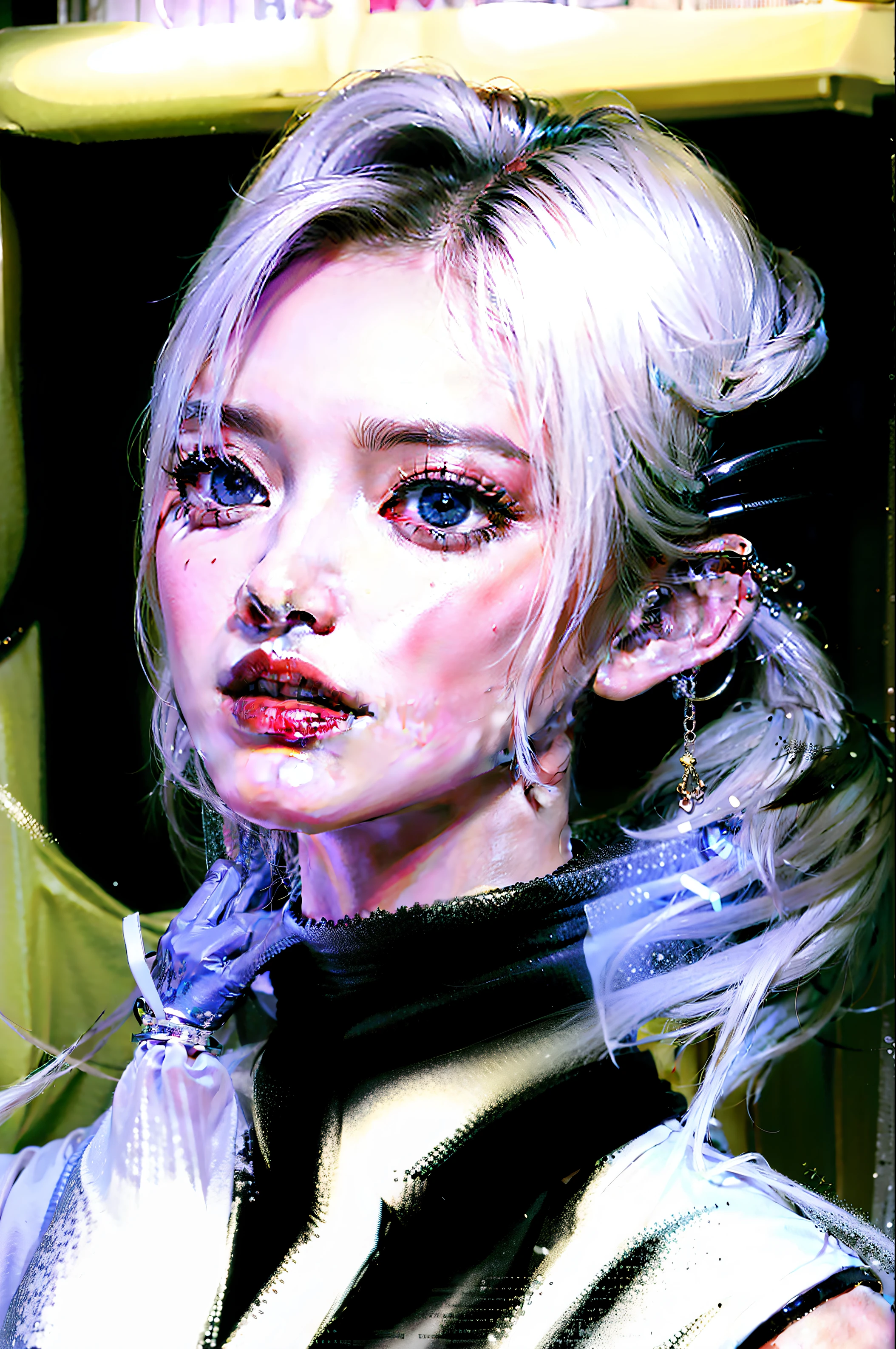 Female white hair, long hair, upper body, mecha