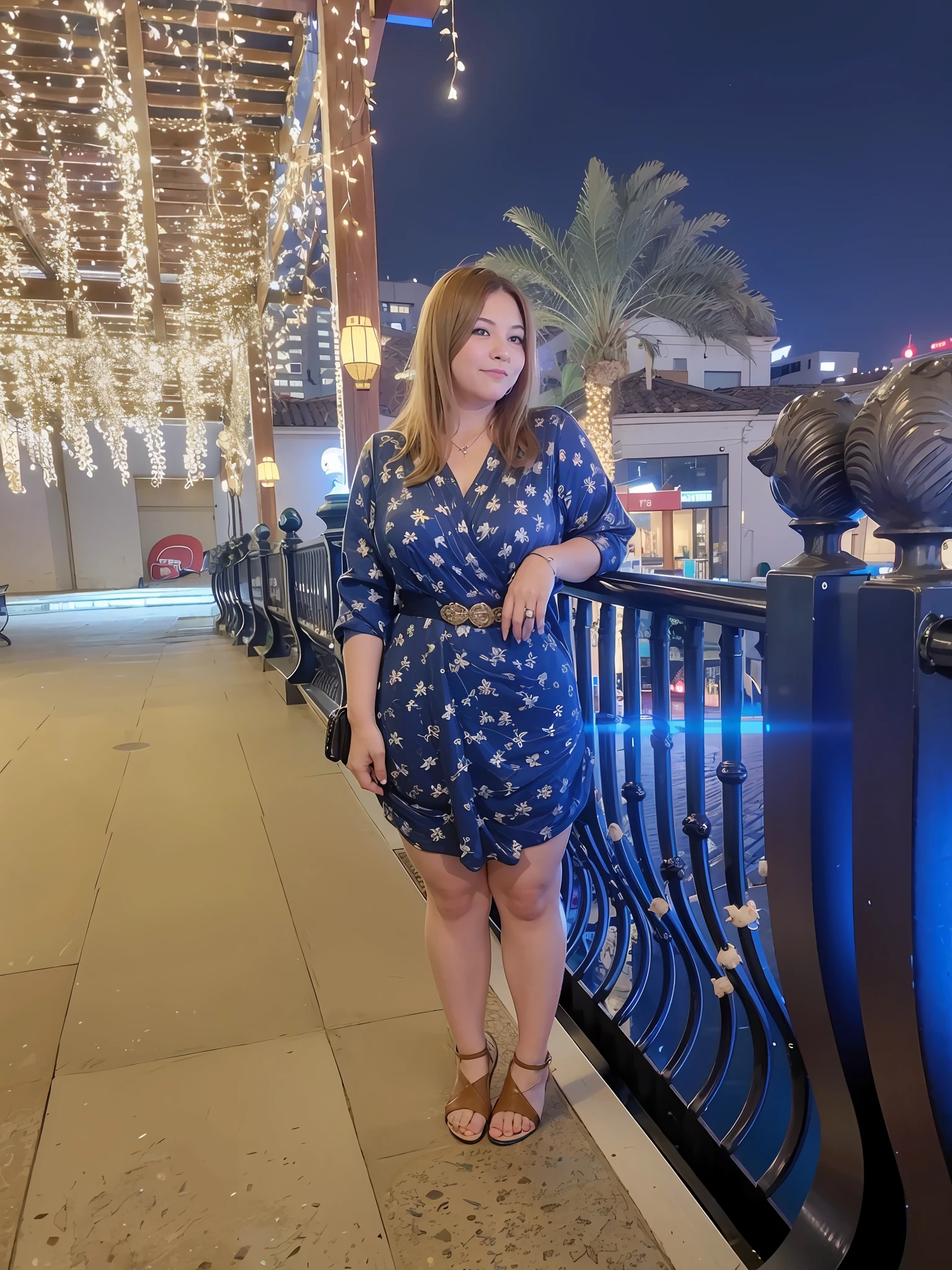 there is a woman standing on a bridge with a cat statue, full body photogenic shot, in night, taken with sigma 2 0 mm f 1. 4, shot on nikon z9, at night time, wearing a blue qipao dress, shot with sigma f / 4. 2, shot with sigma f/ 4.2, photo taken at night