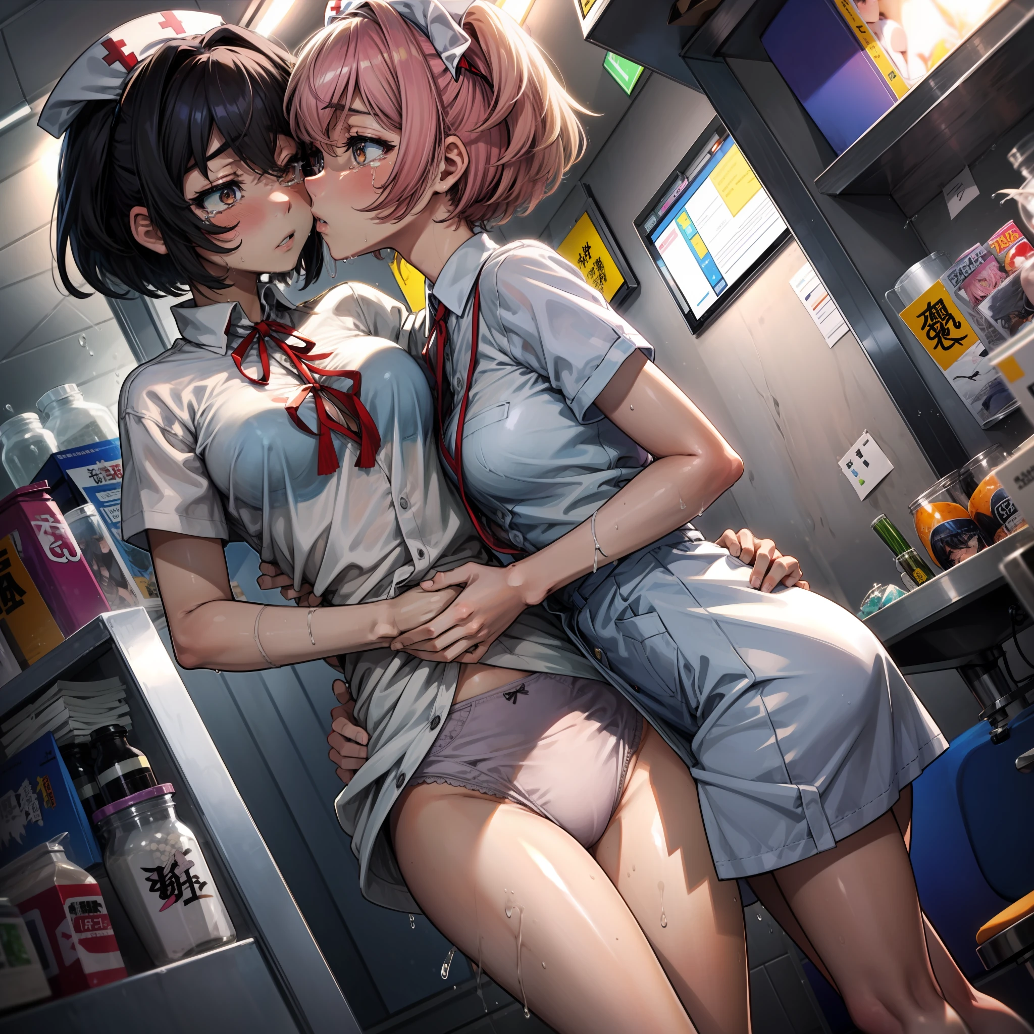 2 nurses、Lesbian Mika、Metamorphosis、Obscene、Examination room、the kiss、underwear is soaking wet、Grabbing each other's buttocks、お漏らし、Tears、
