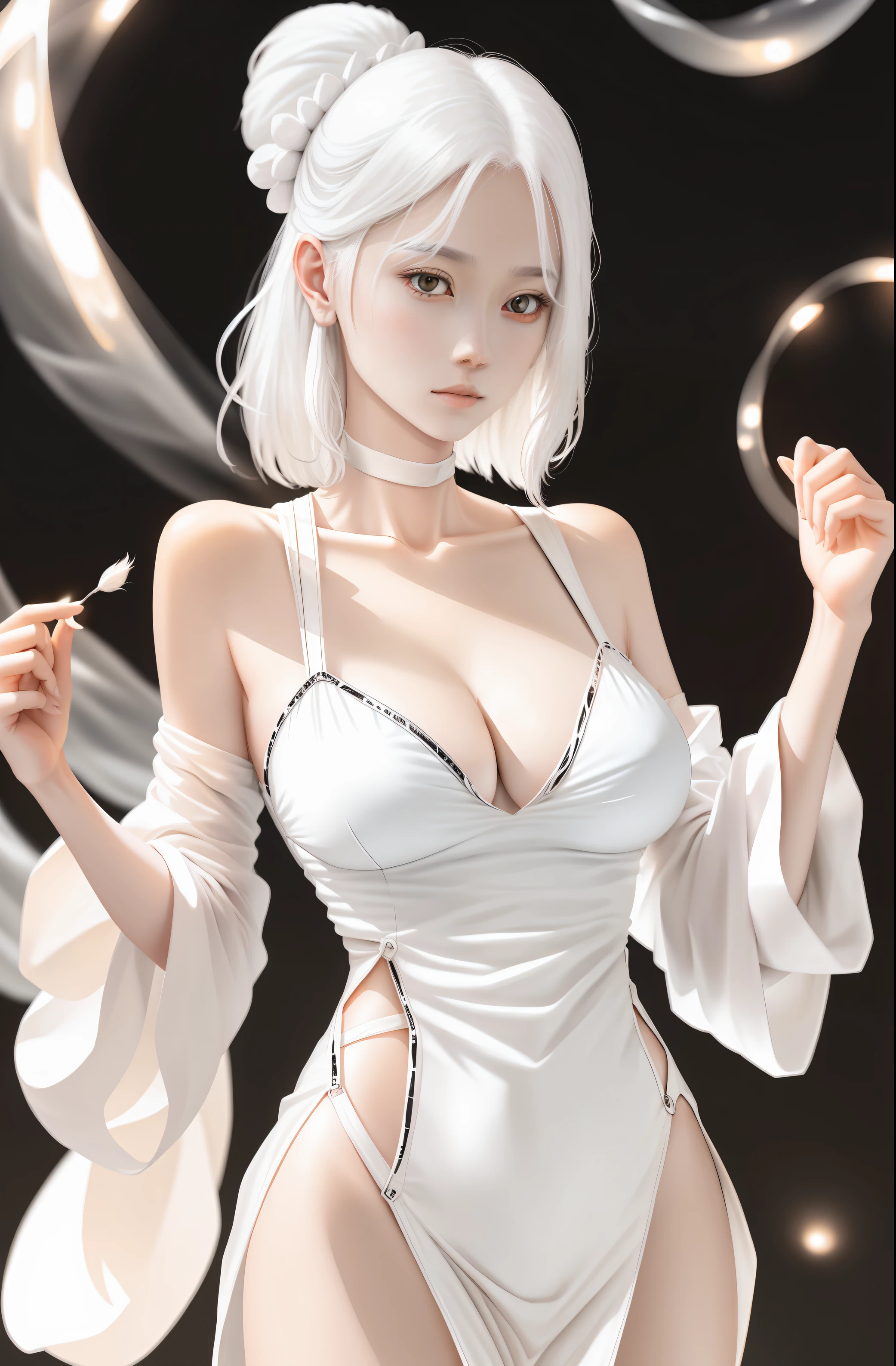 Female white skin white hair HD upper body Excellent