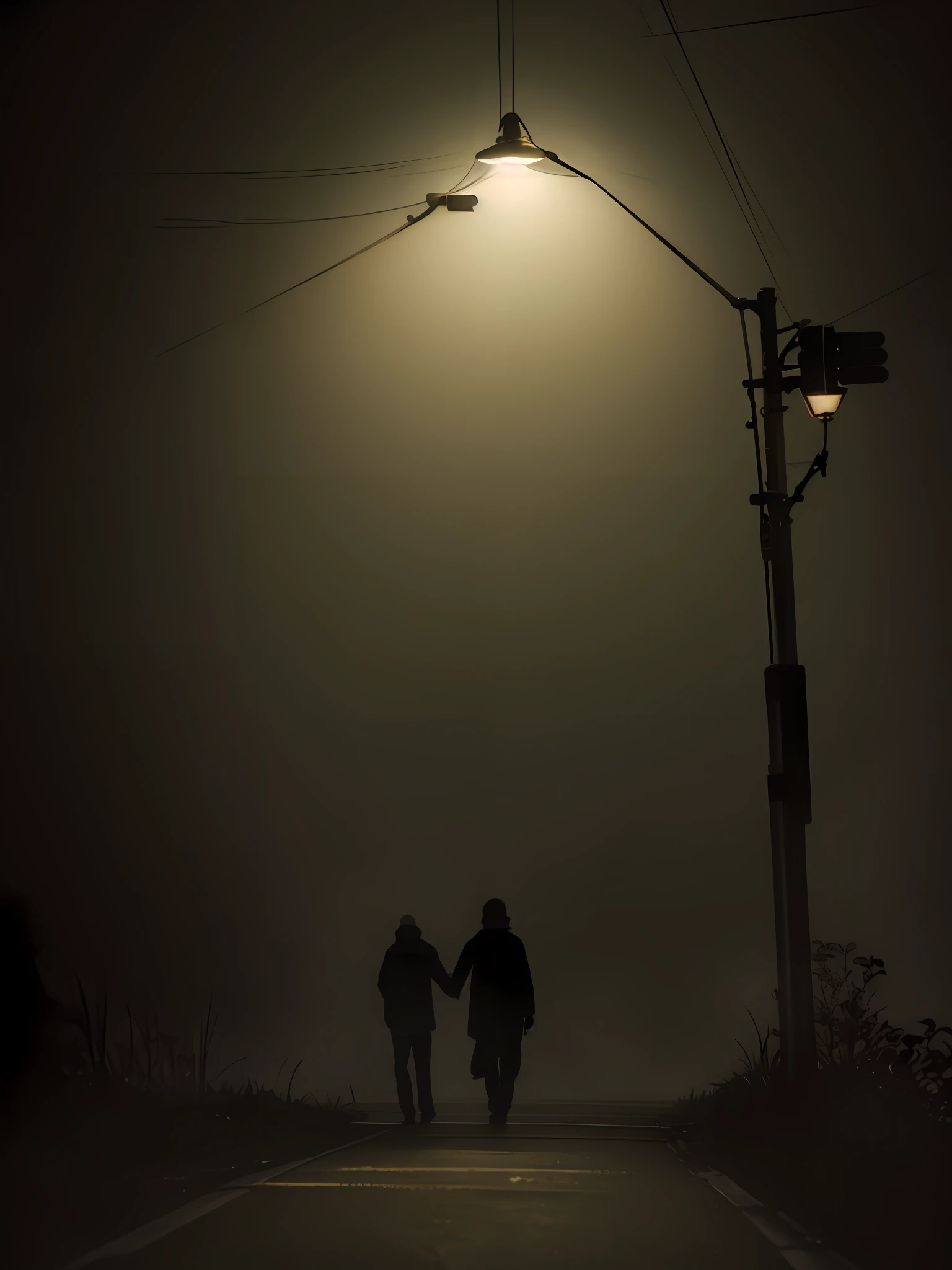 Highest image quality,8k,There was a man walking down the street at night with a street lamp, Atmospheric fog and lighting, Light fog, midnight mist streetlights, dark fog surrounds him, foggy night, dark lighting and heavy fog, Mist darkness, Hazy night, Lighting fog, Lights in fog, Foggy atmosphere, Fog lights, Midnight fog - mist!, foggy evening, Mysterious atmospheric lighting