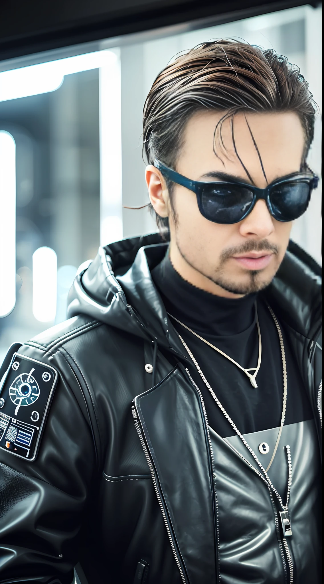 There's a man wearing a pair of glasses and a watch, futuristic glasses lenses, cyber goggles, cyberpunk eye wear, futuristic ar glasses, futuristic sunglasses, Cybernetic style, futuristic spy, tech glasses, filme ainda de um ciborgue legal, Futuristic, ciborgue macho, Futuristic style, visual futurista, Ciborgue Macho, Atraente Sci - Fi-Face, vestindo futurista --auto