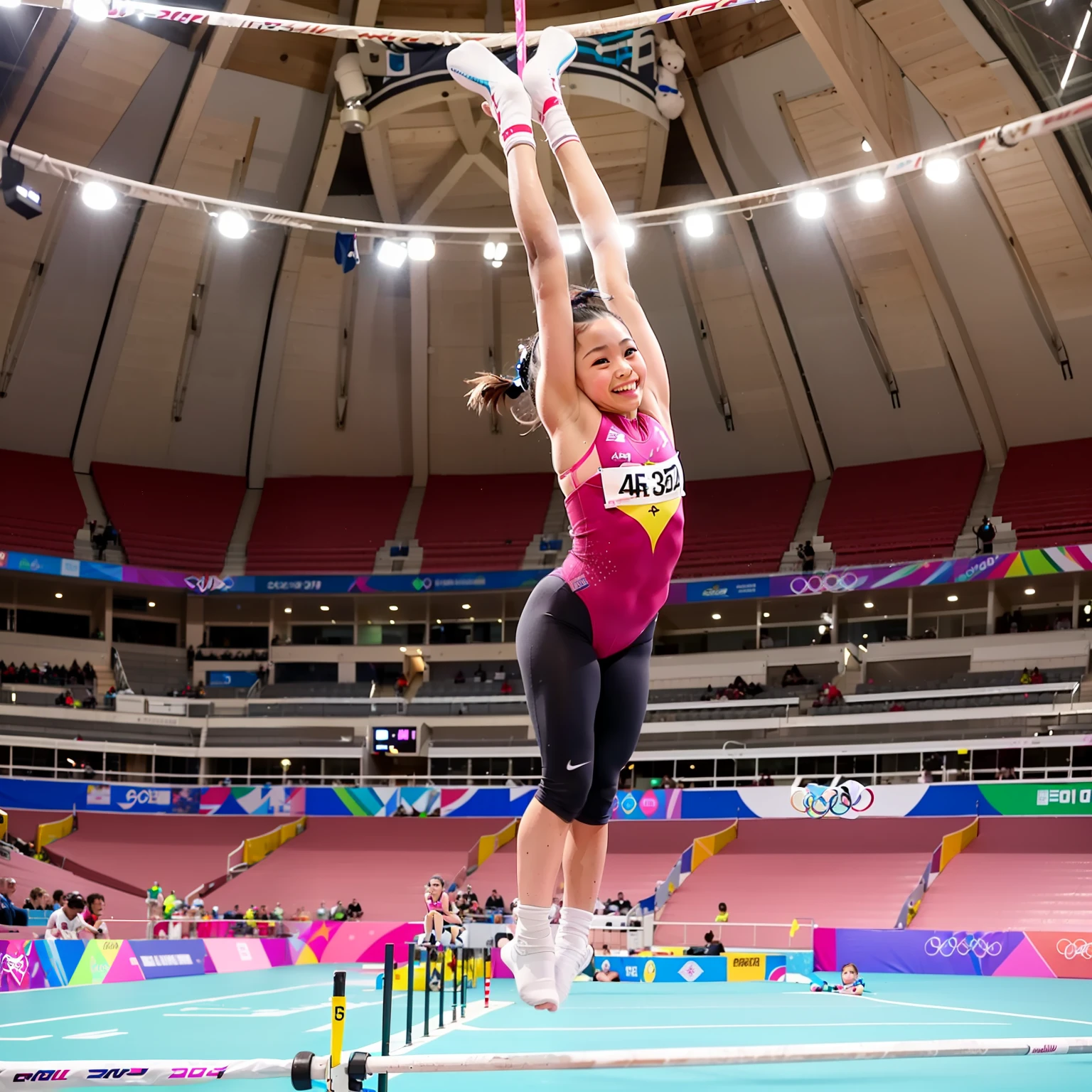 At the Olympics, participating in a uneven bars competition