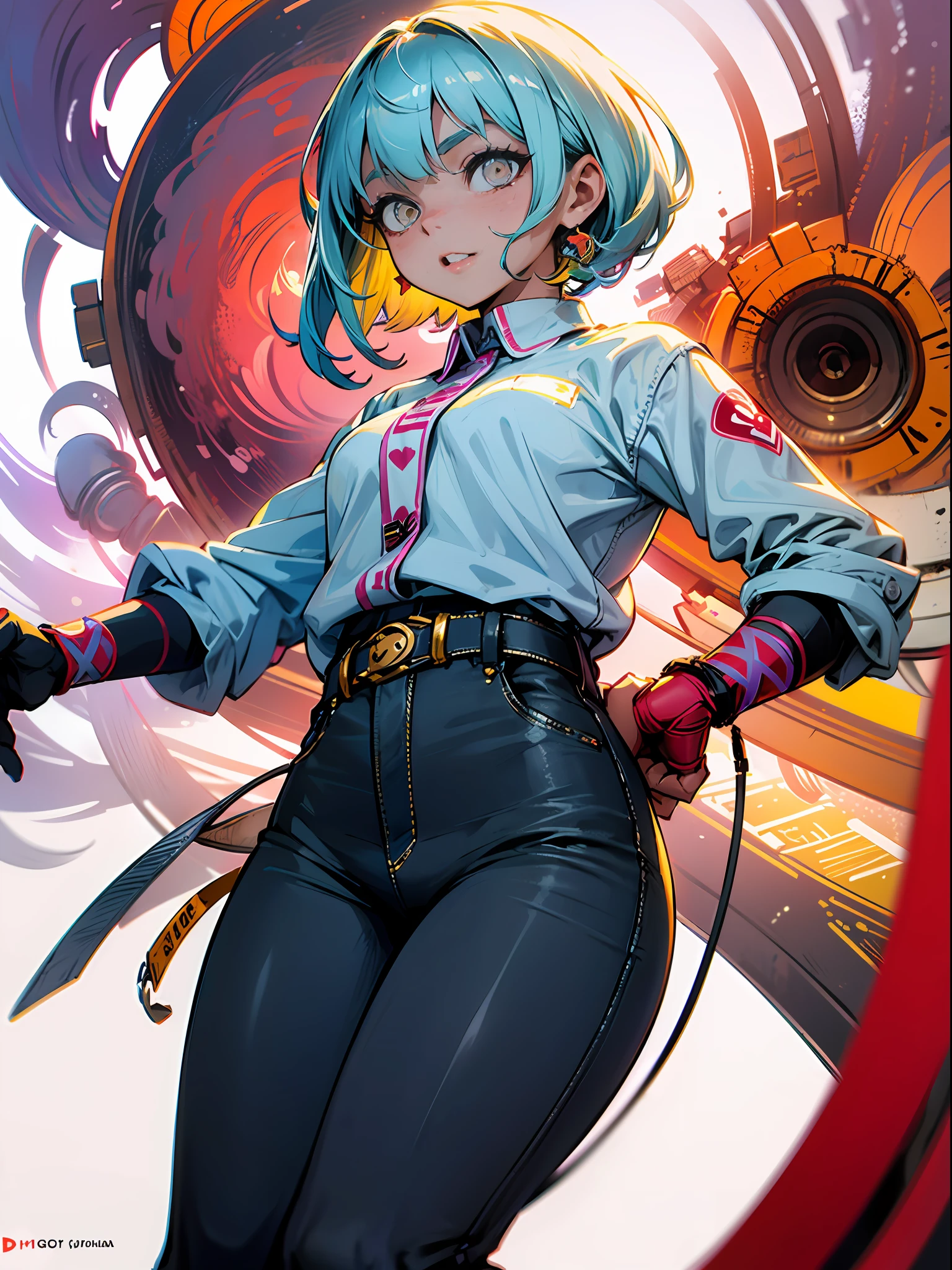 Background Story, Misto-idioma_Texto, letras japonesas em graffit , Ashley Alexiss Linda , longos cabelos negros, Excellent lighting, side-lighting, perfeito ultimate (flat heart: 1.3), (revista_cobrir: 1.4), (multicolorido_Background Story: 1.3), listrado_Background Story, card_Background Story, :: Discs with sharpening, shiny blades in hand :: circular pieces of white metals glued to the ultra detailed arms coming out of shimmering glow, desenho de estrela negra estampada no meio da camisa , corpo escultural perfeita e detalhada, camisa ultra detalhado com desenho abstrato e com estampa de letras japonesas em grafit dos lados da roupa, worn jeans, peito grande, com efeitos imersivos, efeito pairar, fundo estilo grafite tatuagem tribal com flores e cores vibrantes, "HDR Ultra colors in gradient| | |" detalhadas e com efeito de foco, (obra-prima: 1.2, melhor qualidade), (beautiful eyes with huge finely detailed eyelashes: 1.2), , ((sozinho)), (Olhos finamente detalhados e rosto detalhado :1.3), Perfect hands with 5 fingers and ultra detailed