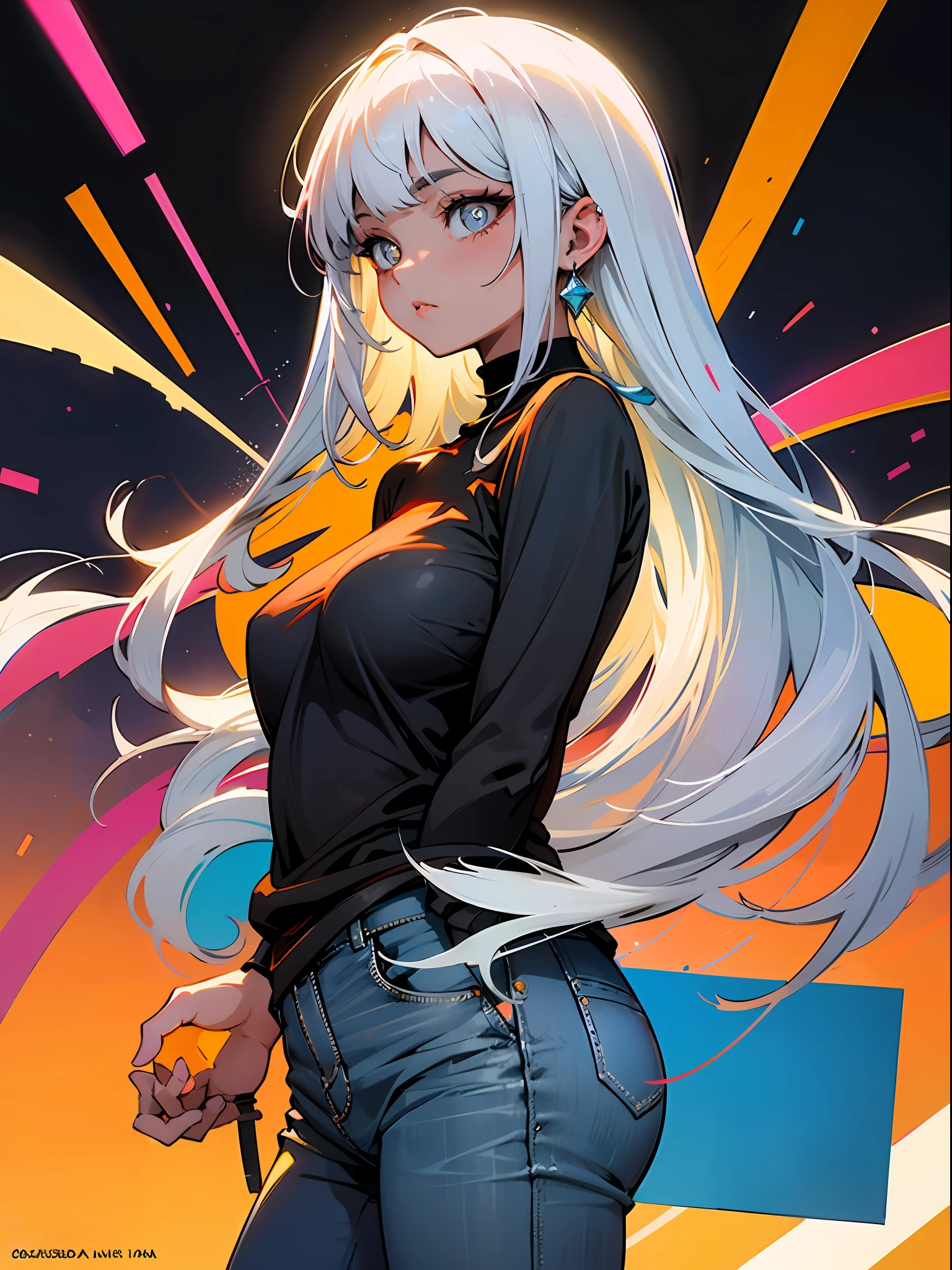 Background Story, Misto-idioma_Texto, letras japonesas em graffit , Ashley Alexiss Linda , longos cabelos negros, Excellent lighting, side-lighting, perfeito ultimate (flat heart: 1.3), (revista_cobrir: 1.4), (multicolorido_Background Story: 1.3), listrado_Background Story, card_Background Story, :: Discs with sharpening, shiny blades in hand :: circular pieces of white metals glued to the ultra detailed arms coming out of shimmering glow, desenho de estrela negra estampada no meio da camisa , corpo escultural perfeita e detalhada, camisa ultra detalhado com desenho abstrato e com estampa de letras japonesas em grafit dos lados da roupa, worn jeans, peito grande, com efeitos imersivos, efeito pairar, fundo estilo grafite tatuagem tribal com flores e cores vibrantes, "HDR Ultra colors in gradient| | |" detalhadas e com efeito de foco, (obra-prima: 1.2, melhor qualidade), (beautiful eyes with huge finely detailed eyelashes: 1.2), , ((sozinho)), (Olhos finamente detalhados e rosto detalhado :1.3), Perfect hands with 5 fingers and ultra detailed