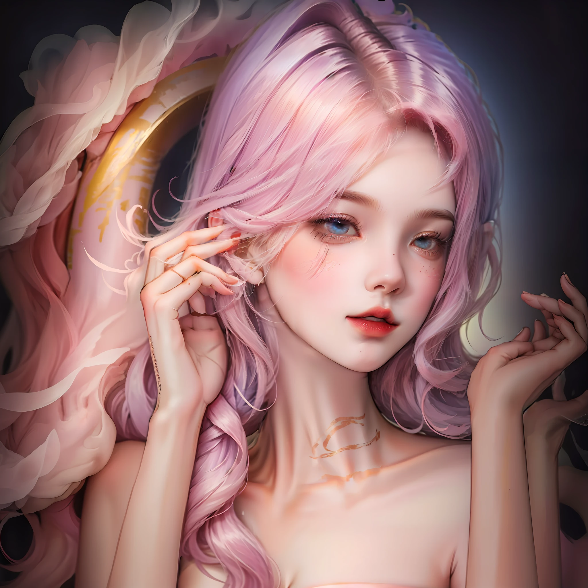 female blue-pink hair HD superb flesh background sacred,The upper part of the body,pornography