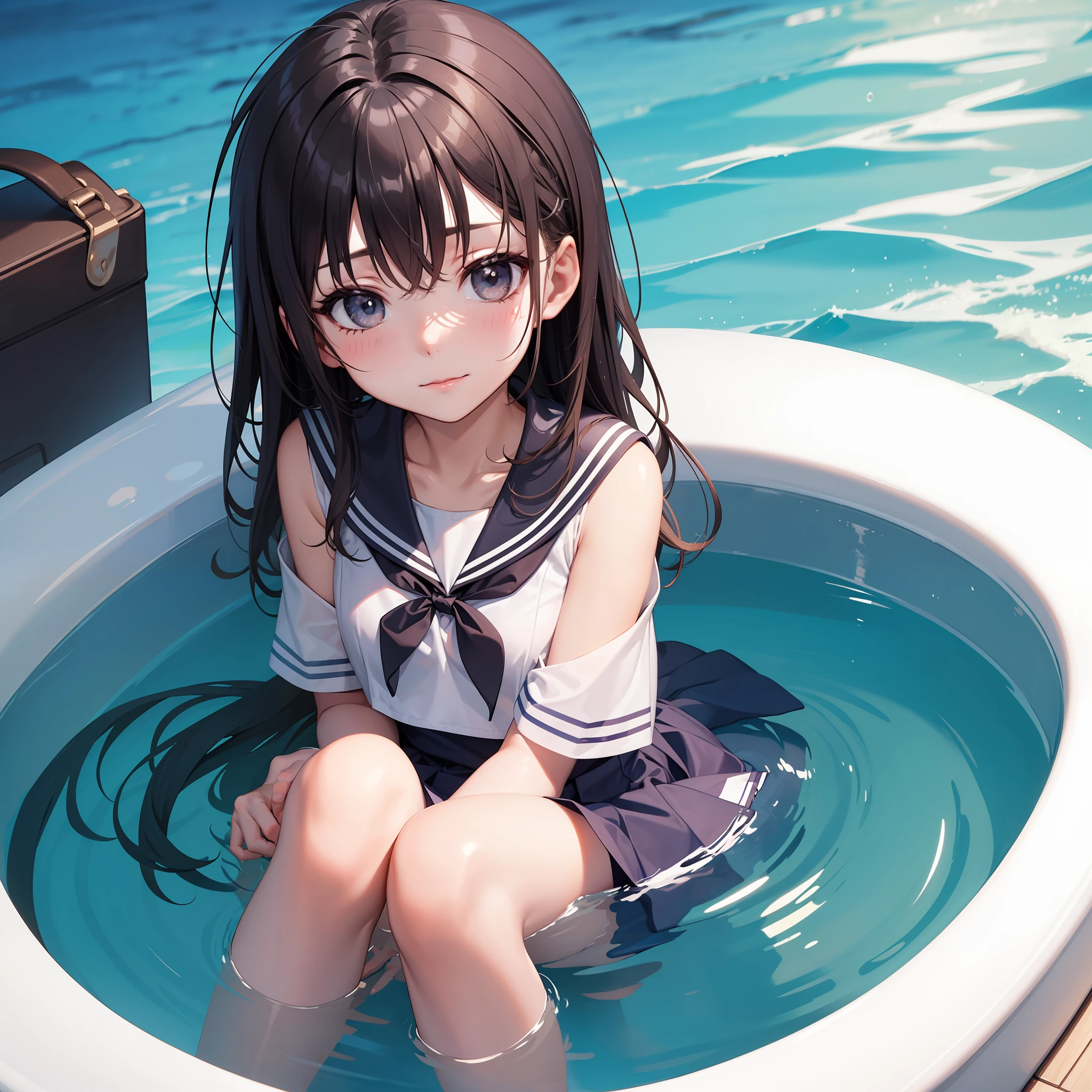 bathing girl in JK sailor suit