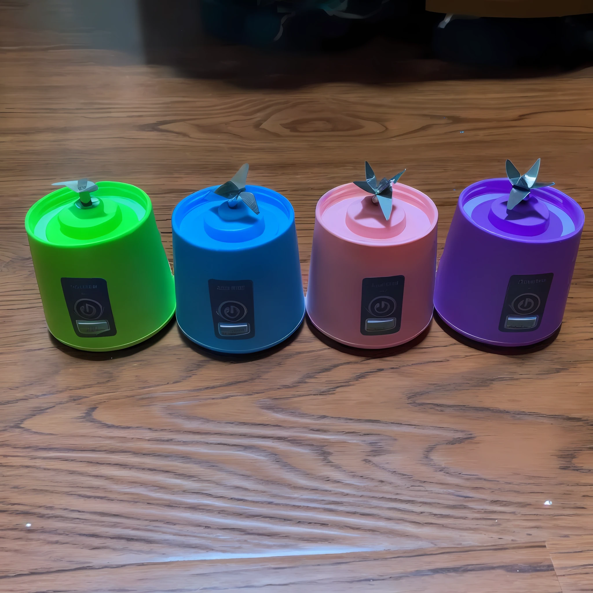four different colored plastic containers sitting on a wooden table, multiple colors, multiple colors, cores diferentes, imagem oficial do produto, 4 cores!!!, 4 8 0 p, 480p, cute colorful adorable, 5 cores, foto 85mm, 6 cores, 4 cores, #verde, 2 cores, afiar alta qualidade, por Romain brook, multi cores