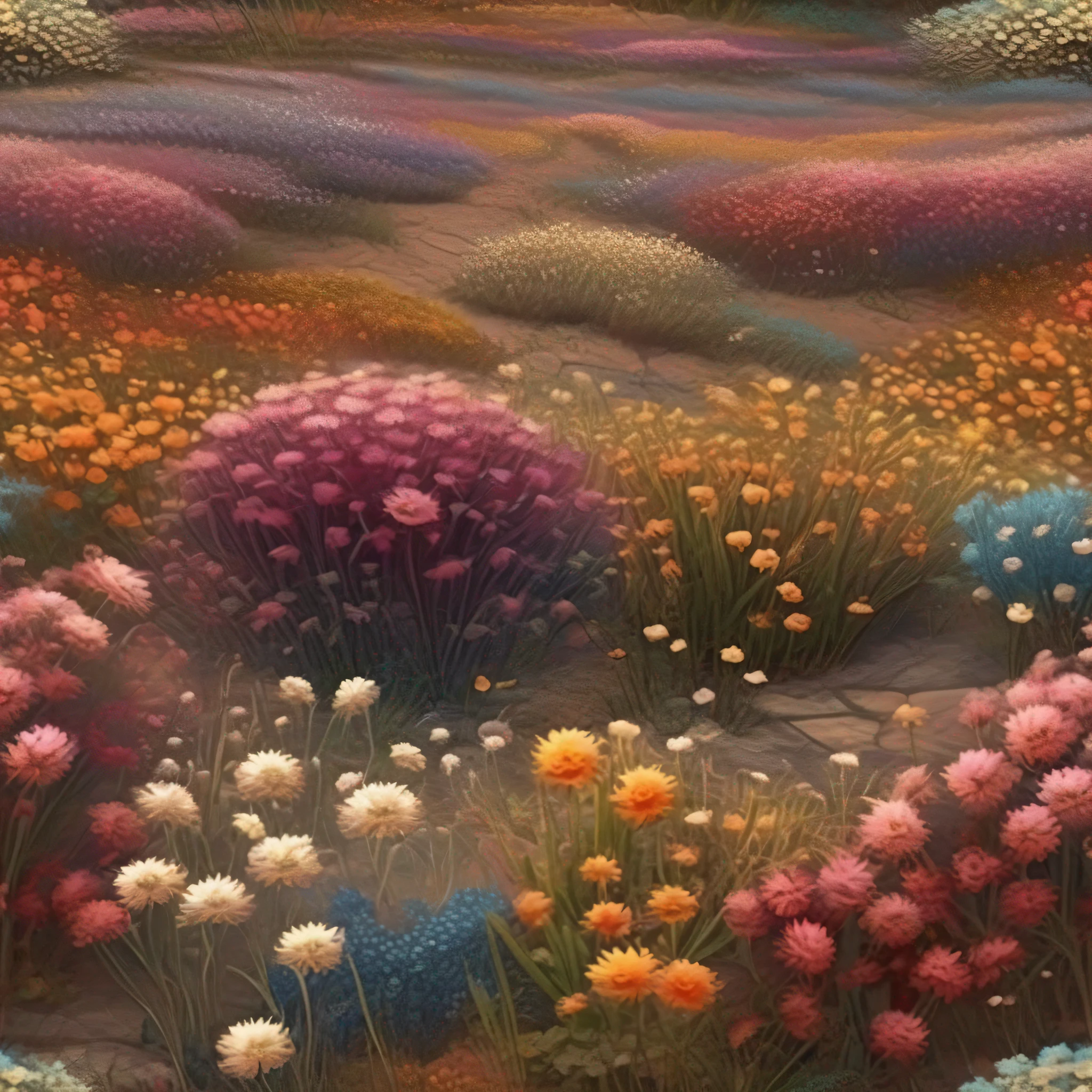 Desolate flower fields,All flowers wither, Dull colors,Art Ultra HD 4 K, Detailed scenery —width 672, author:Franz Hergi, scenery art detailed, 8K high quality detailed art, 4k highly detailed digital art, A high resolution, 4 k matte thomas kinkade