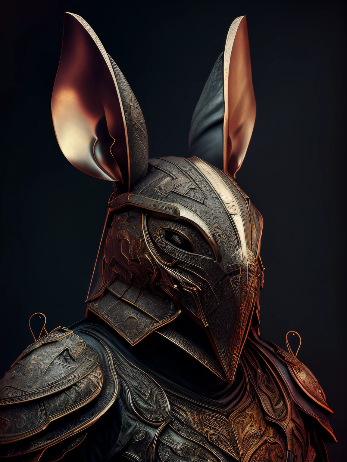 There is a close-up of a statue of a man wearing a helmet, hyper-detailed fantasy character, rabbit warrior, Show, 3 d render stylized, trending on polycount, hyper detailed 3d render, hyper detailed 3d render, high detail iconic character, 3d render trending on artstation, High Poly, 3d render digital art