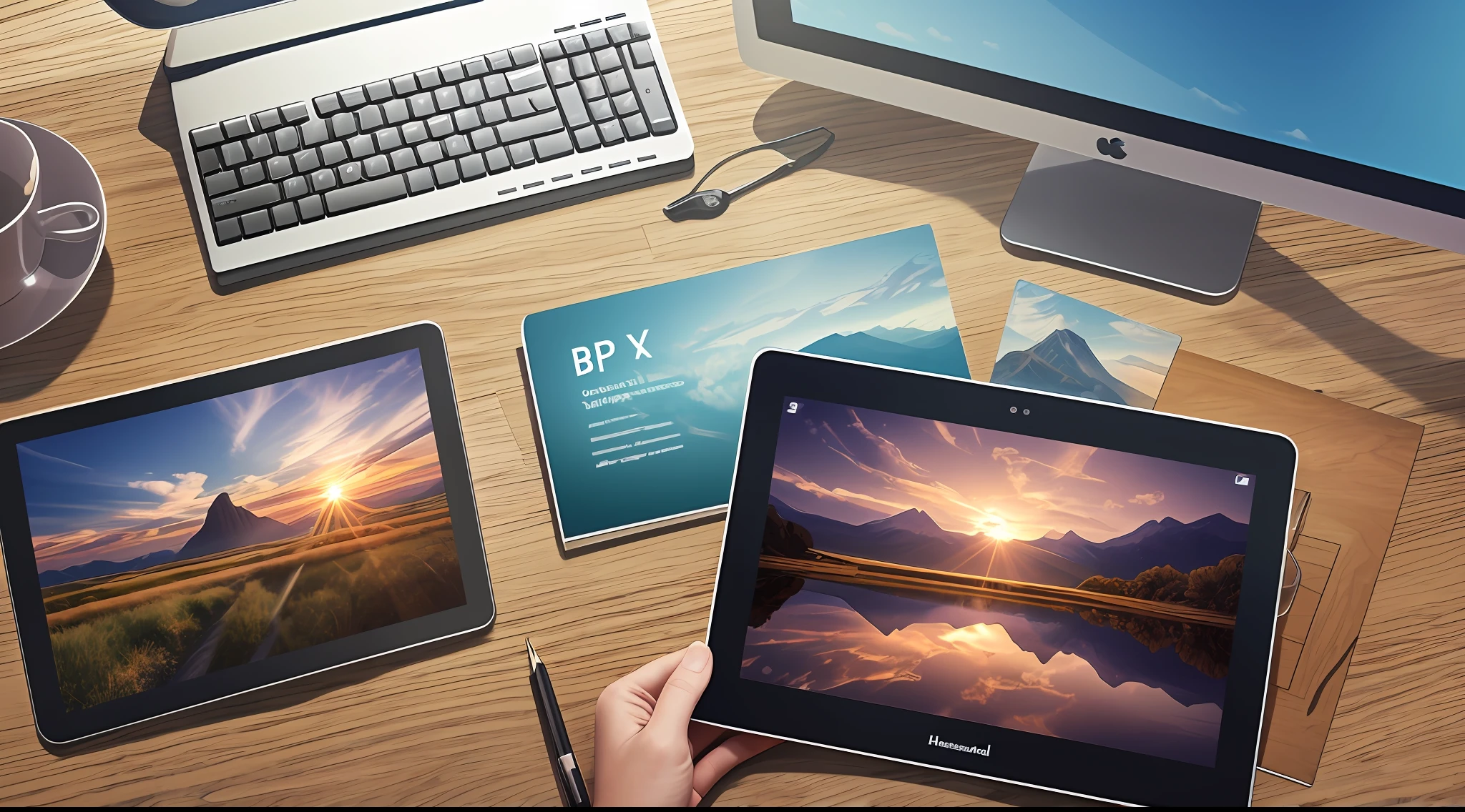 [real photograph, made with Hasselblad camera 16mm F2 cinematic lens] [Art new cover credit dossier] [computer on glass desk]:1.3, [user onboarding theme] [Credit theme] [holds on credit]:1.1, [new web application] [we see the new art inside the computer monitor] [user onboarding theme] [grab the credit with your hands] [Editorial Art], [Background image Logo to represent Credit application], [BPI logo and phrase, they are not to be changed, they are to be kept], [Logo colors are not to change, they are to keep] [Real Photo] --auto