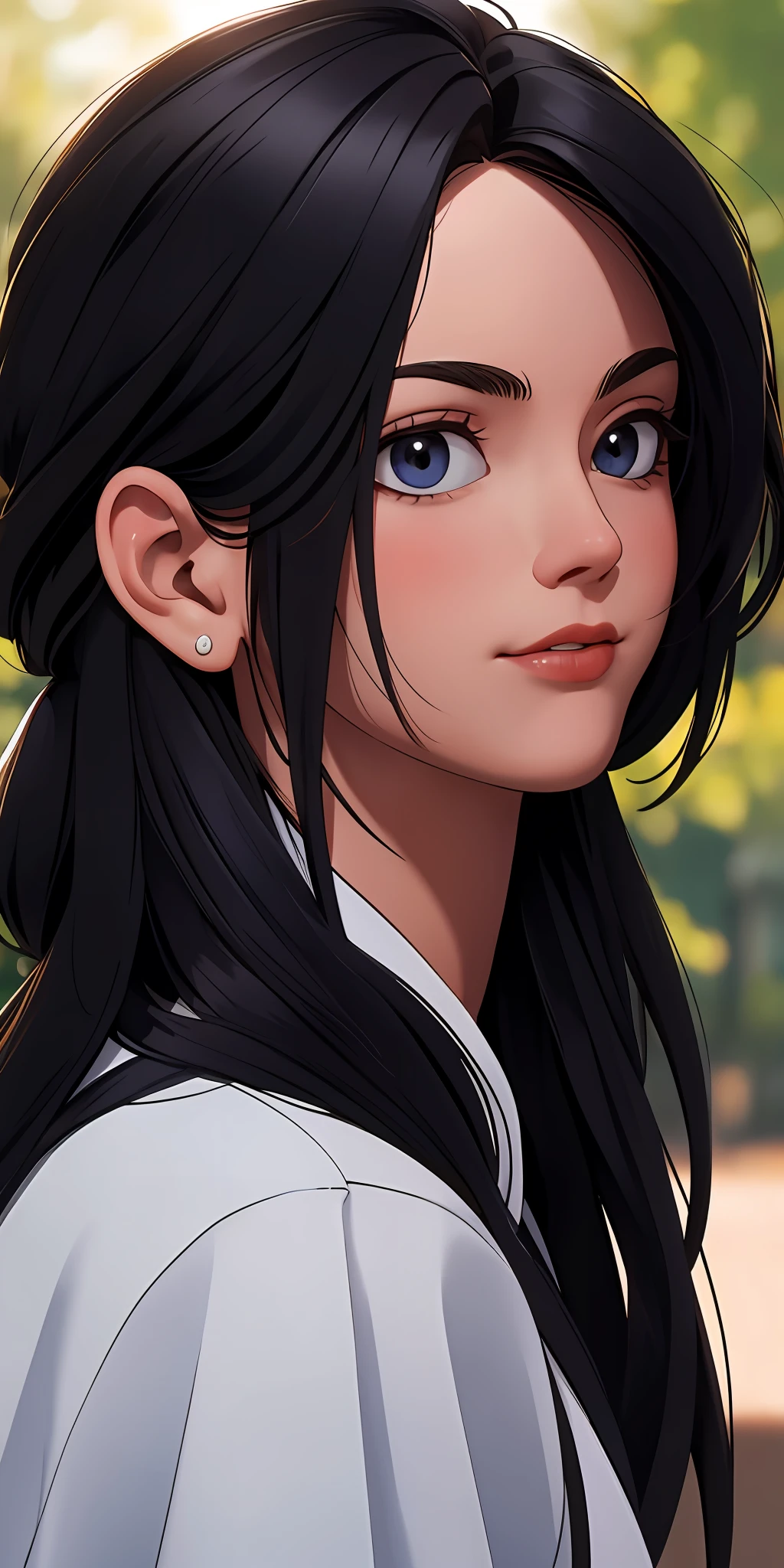black hair, Hyperrealism, blurry foreground, projected inset, backlighting, 8k, super detail