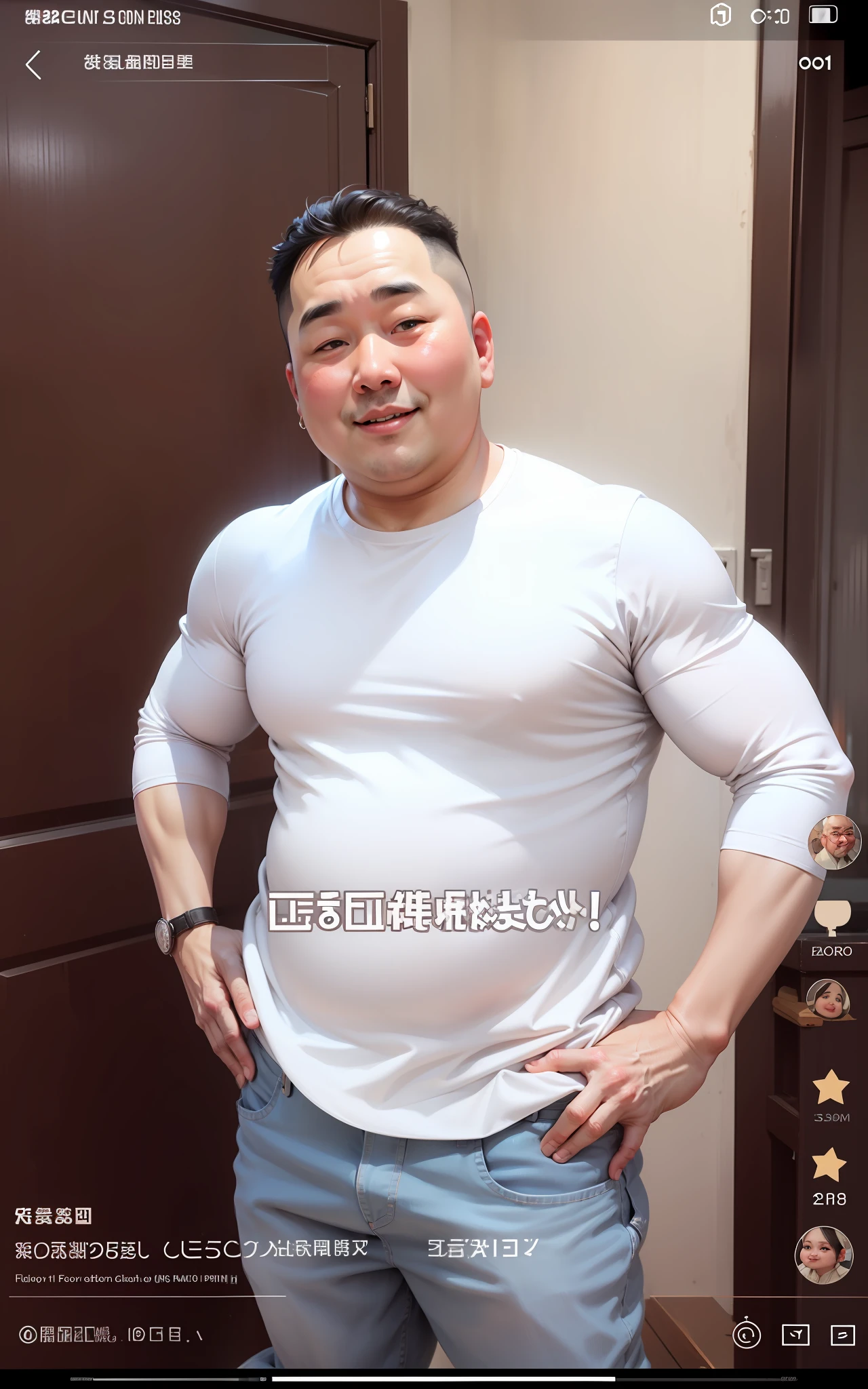 Fat uncle,with a round face,Big back,with fair skin,ssmile,Raised sexy,potbelly