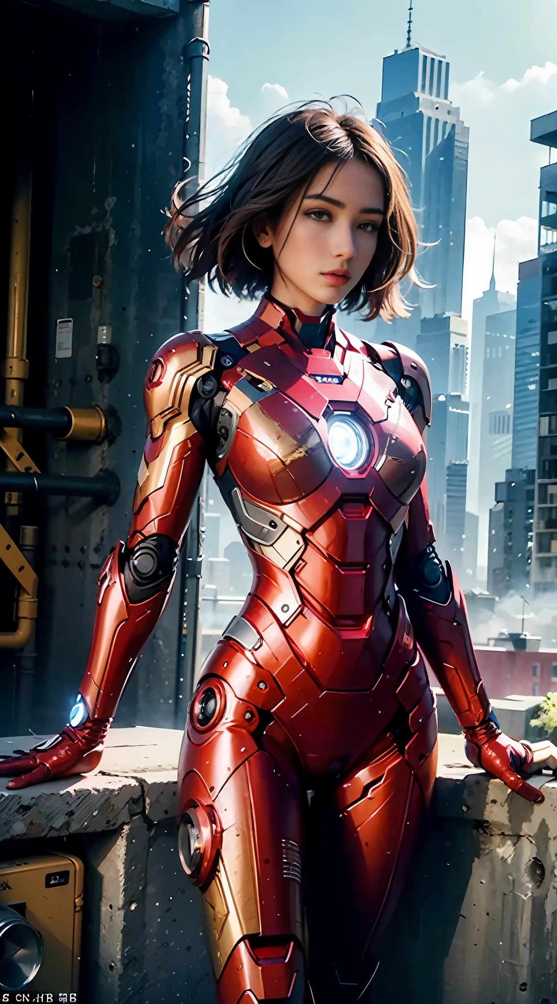 (1girl:1.3), solo,__body-parts__, official art, unity 8k wallpaper, ultra detailed, beautiful and aesthetic, beautiful, masterpiece, best quality, RAW, masterpiece, super fine photo,, best quality, super high Resolution, photorealistic, sunlight, full body portrait, stunningly beautiful,, dynamic pose, delicate face, vibrant eyes, (side view), she is wearing a futuristic Iron Man mech, red and gold, Highly detailed abandoned warehouse background, detailed face, detailed complex busy background, messy, gorgeous, milky, high detailed skin, realistic skin details, visible pores, sharp focus, volumetric fog, 8k uhd, dslr camera, High quality, film grain, fair skin, photorealism, lomography, sprawling metropolis in a futuristic dystopia, view from below, translucent