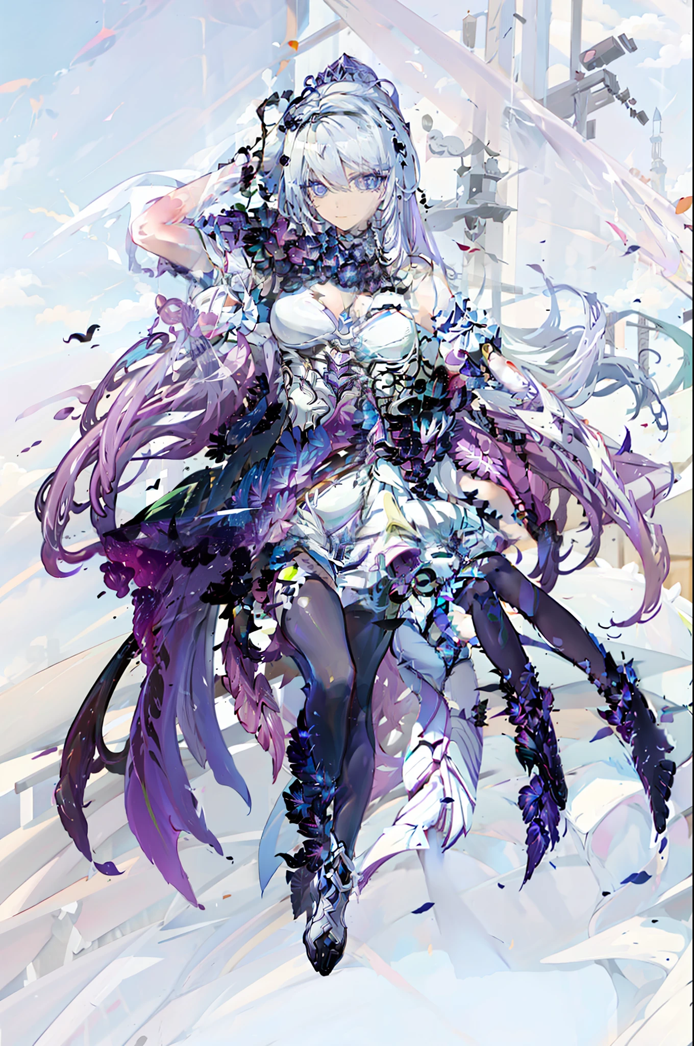 A woman with long hair and a white dress is walking, gothic maiden anime girl, personagem de anime, Melhor Design de Personagens de Anime, personagem de anime feminino, arte de personagens de anime, menina monstro anime, holo is a wolf girl, Cute anime waifu in a nice dress, de arknights, menina anime demon, anime full body illustration, deusa anime, muito bonita menina gato anime